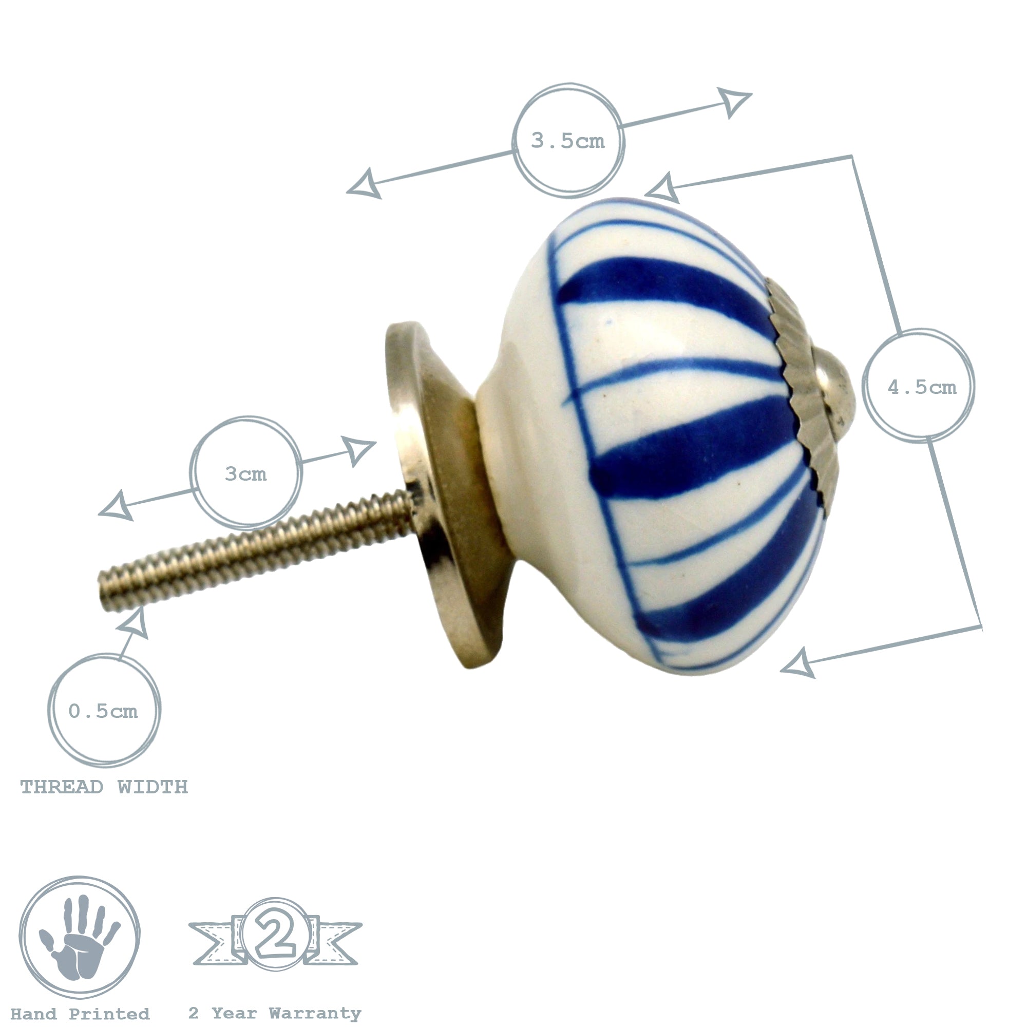 Round Ceramic Drawer Knob - Dark Blue Stripe