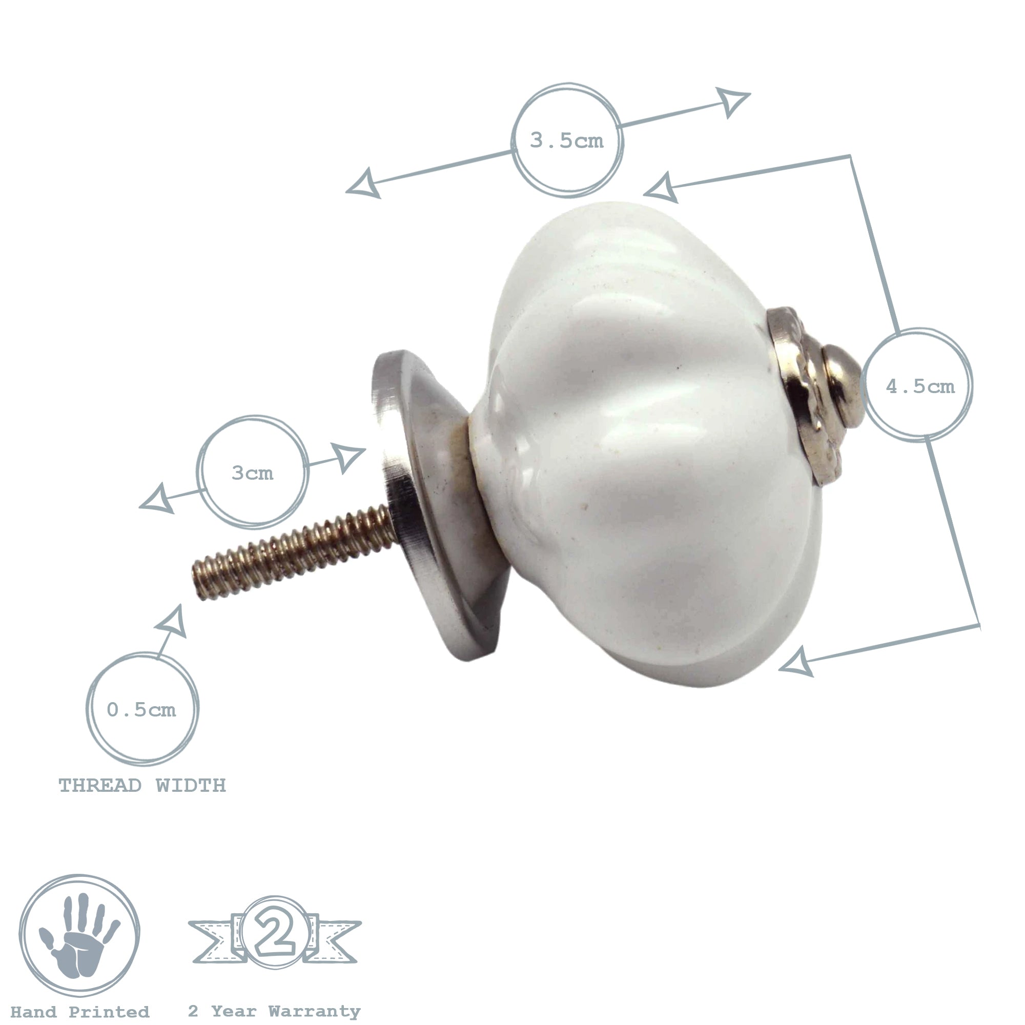Ceramic Drawer Knob - Solid Flower - White