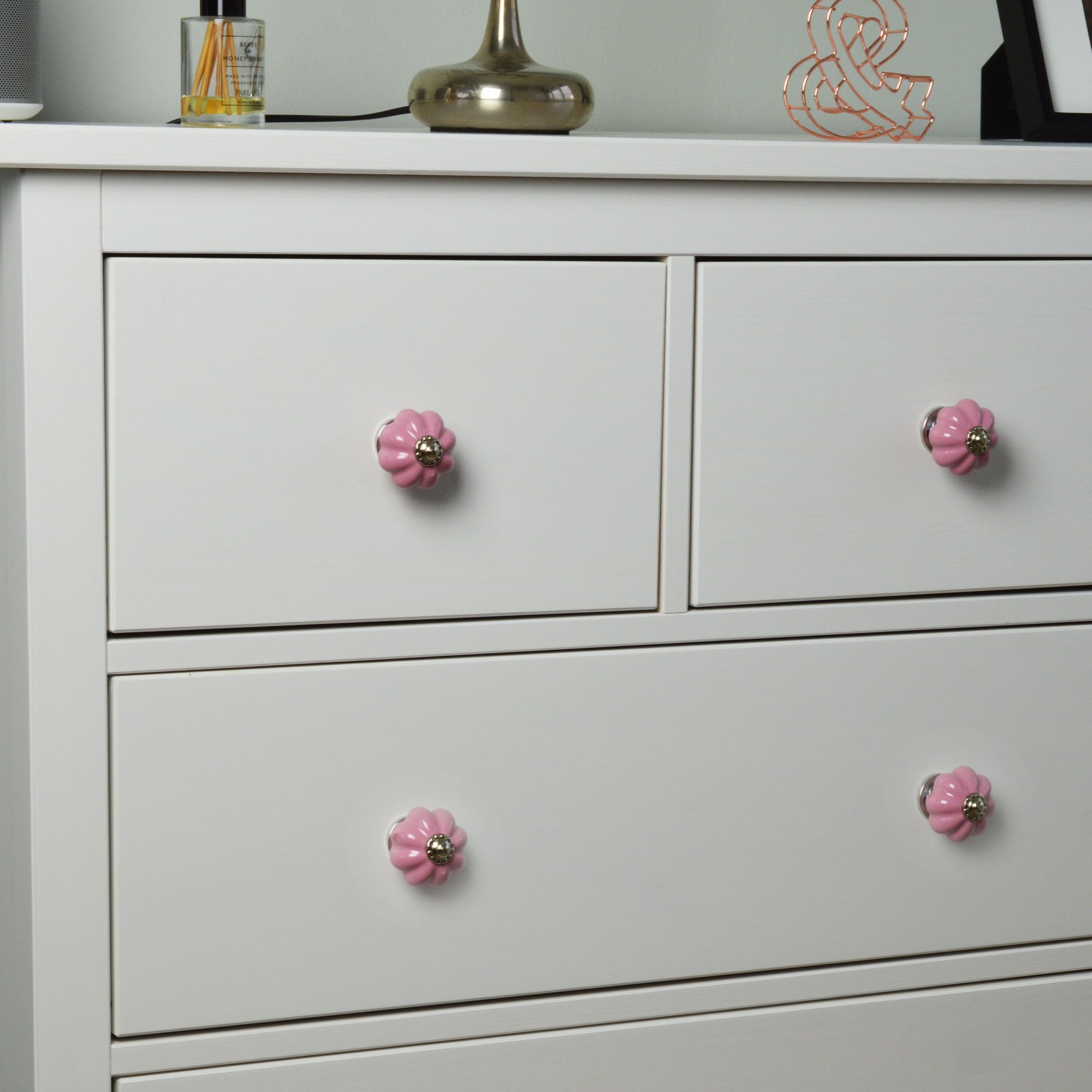 Ceramic Drawer Knob - Solid Flower - Pink