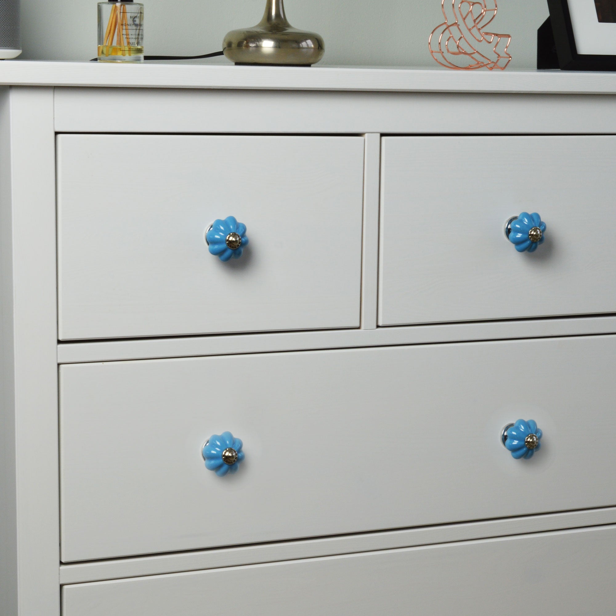 Ceramic Drawer Knob - Solid Flower - Blue