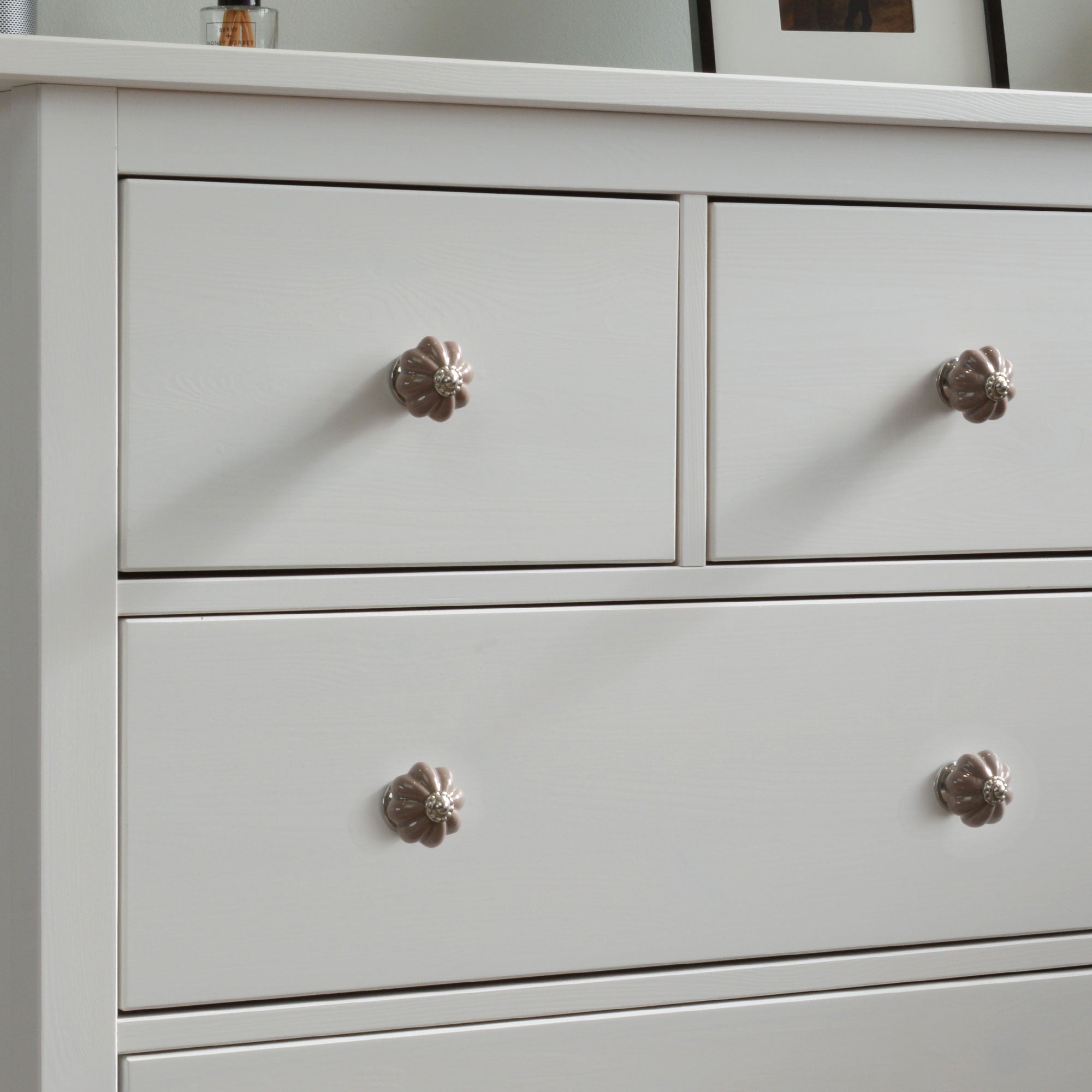 Ceramic Drawer Knob - Solid Flower - Grey