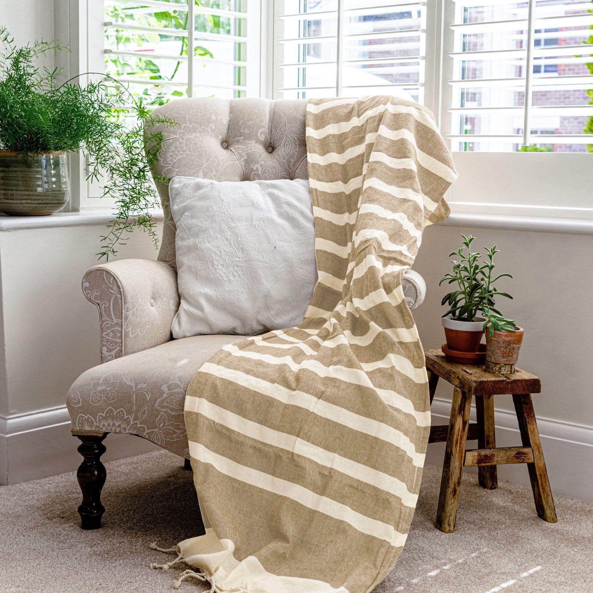 Nicola Spring 170 x 90cm Turkish Cotton Beach Towel - Beige Stripe