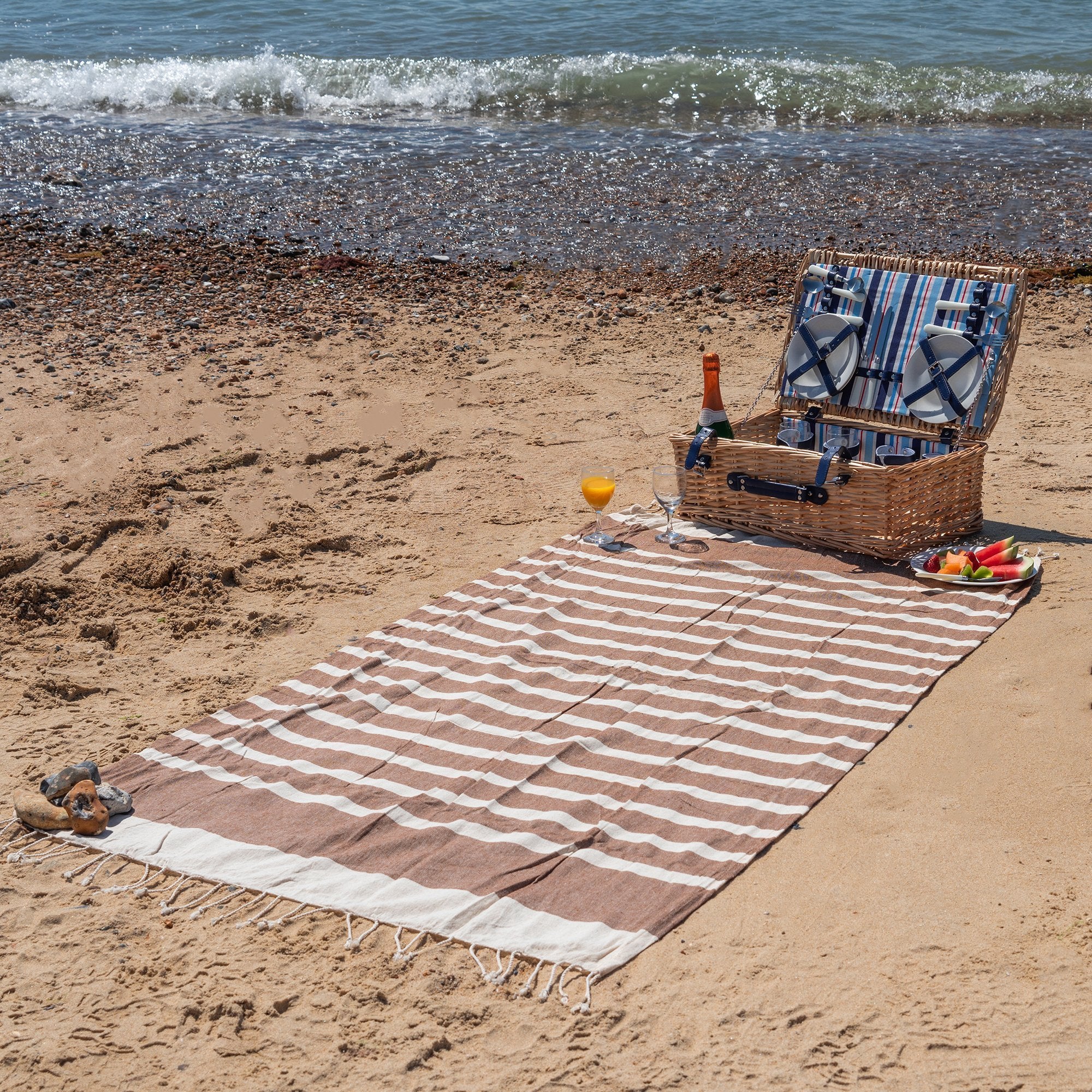 Nicola Spring 170 x 90cm Turkish Cotton Beach Towel - Mocha Stripe