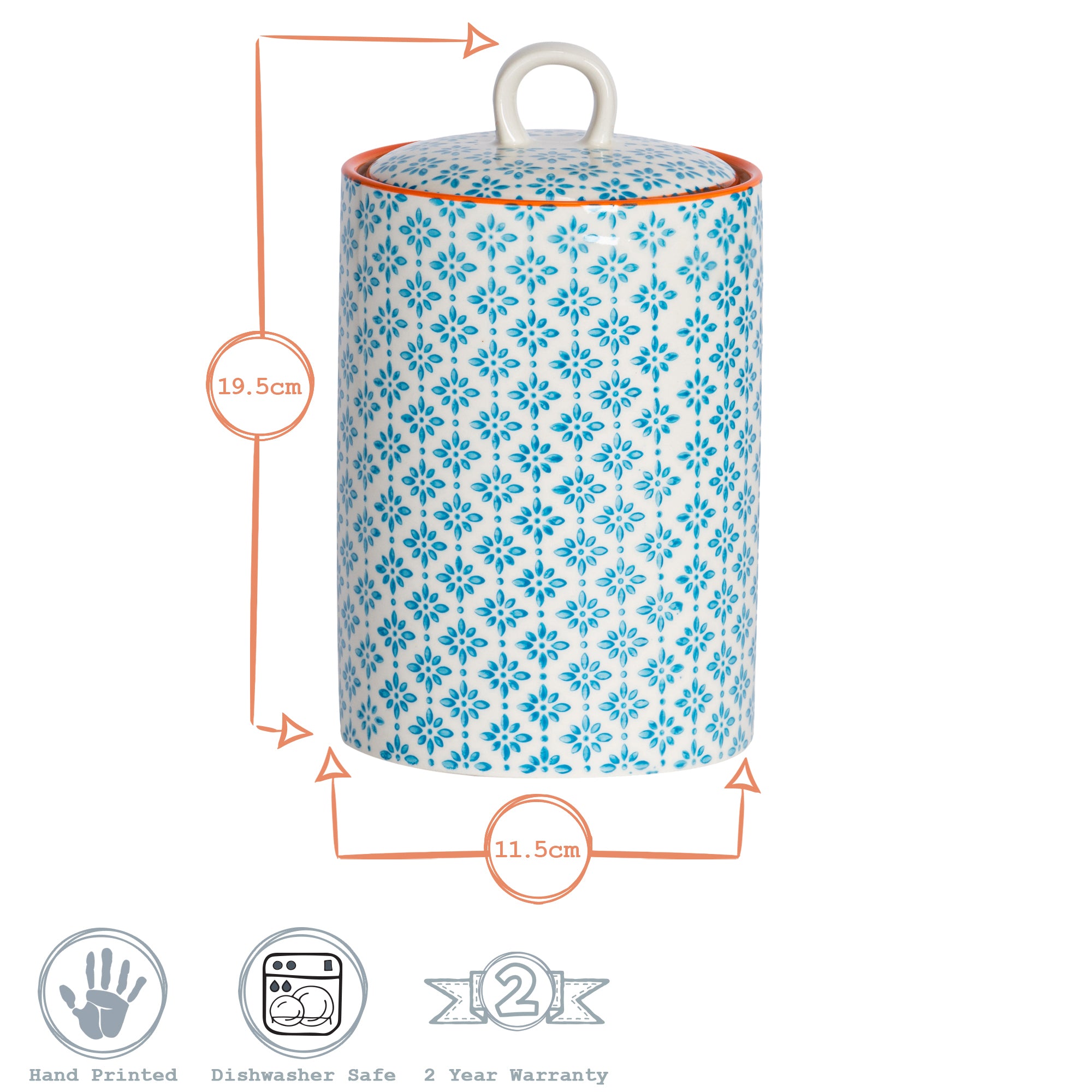 Hand-Printed Kitchen Canister - Light Blue