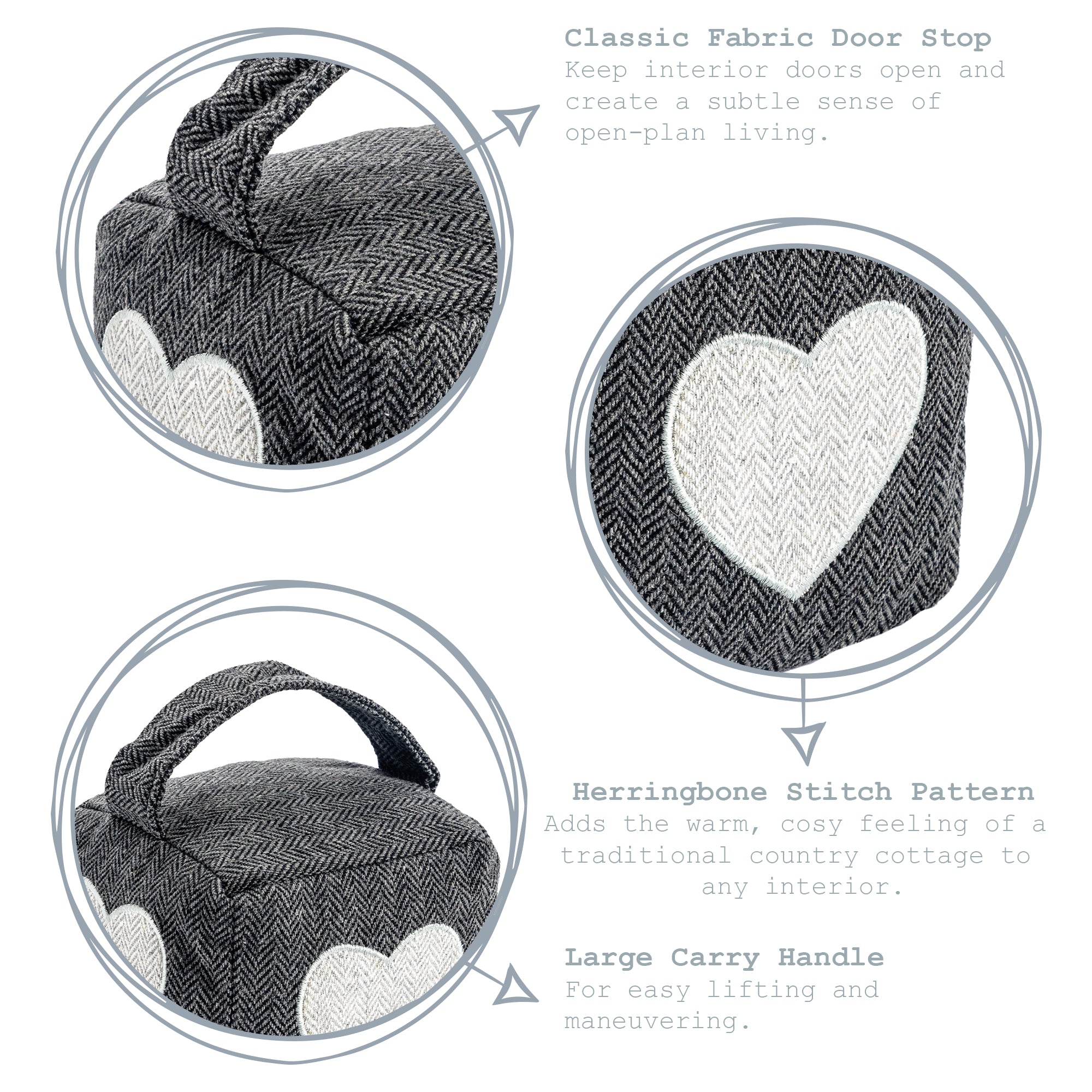Fabric Door Stop - Grey Cube with Heart