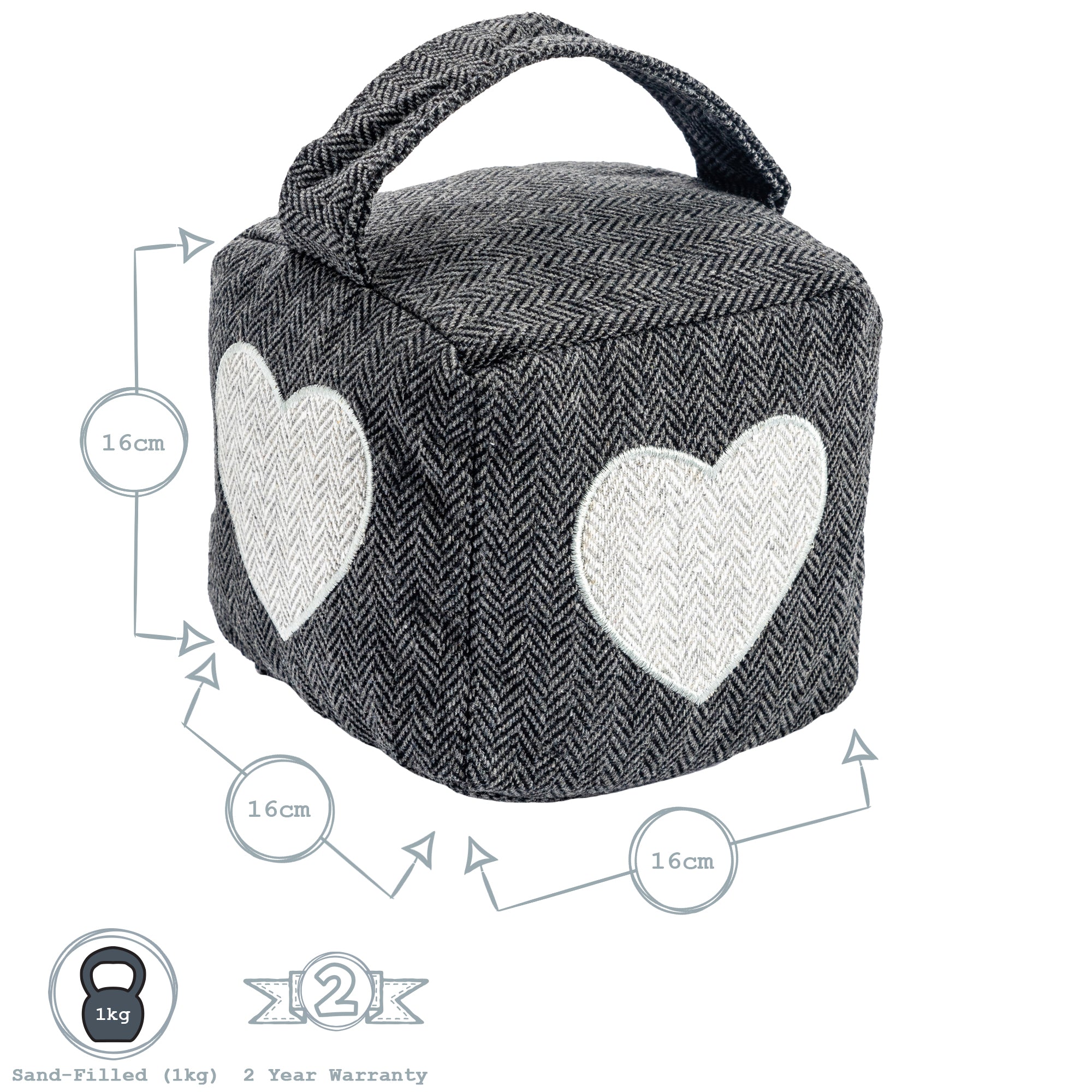 Fabric Door Stop - Grey Cube with Heart