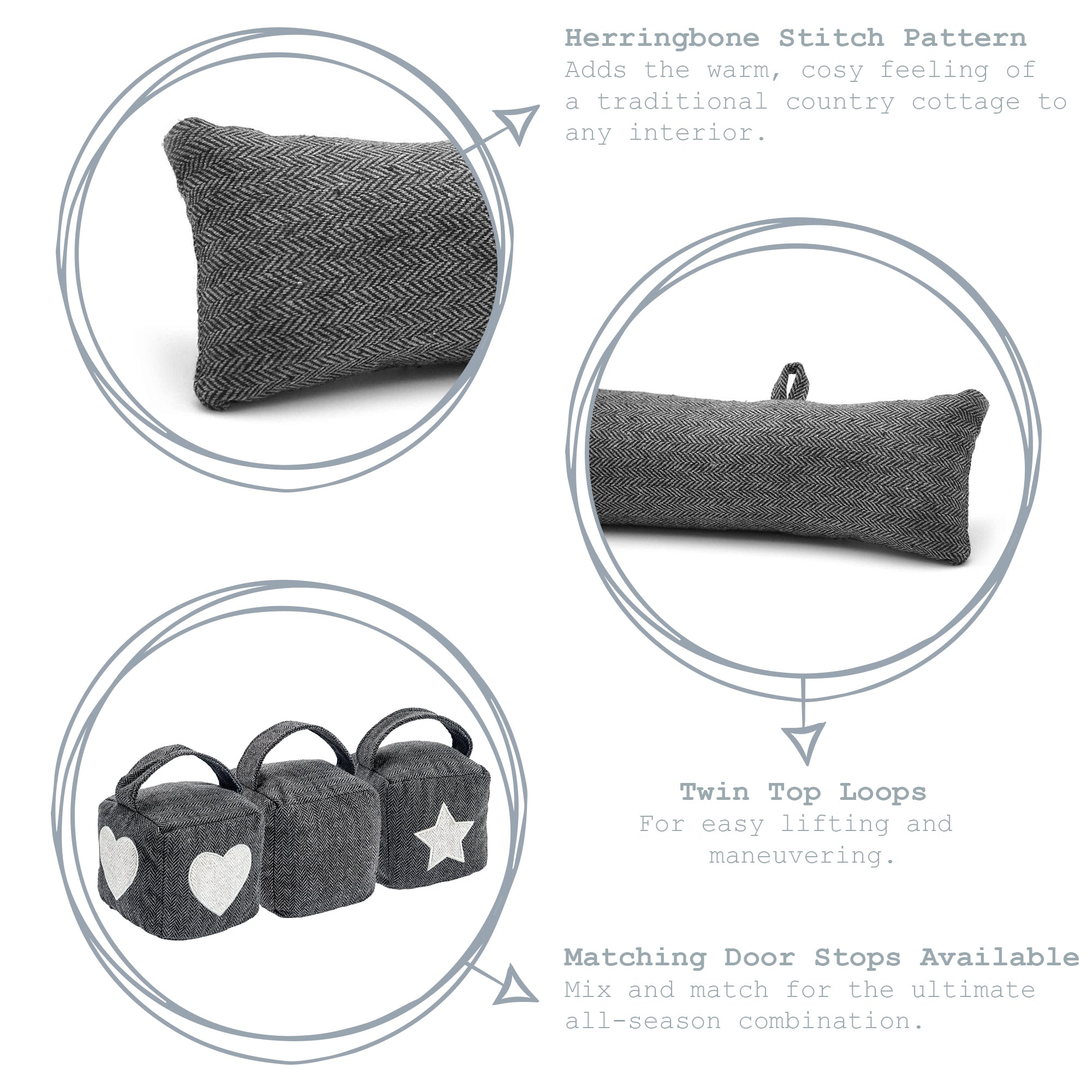 Fabric Door Snake - Grey with Heart