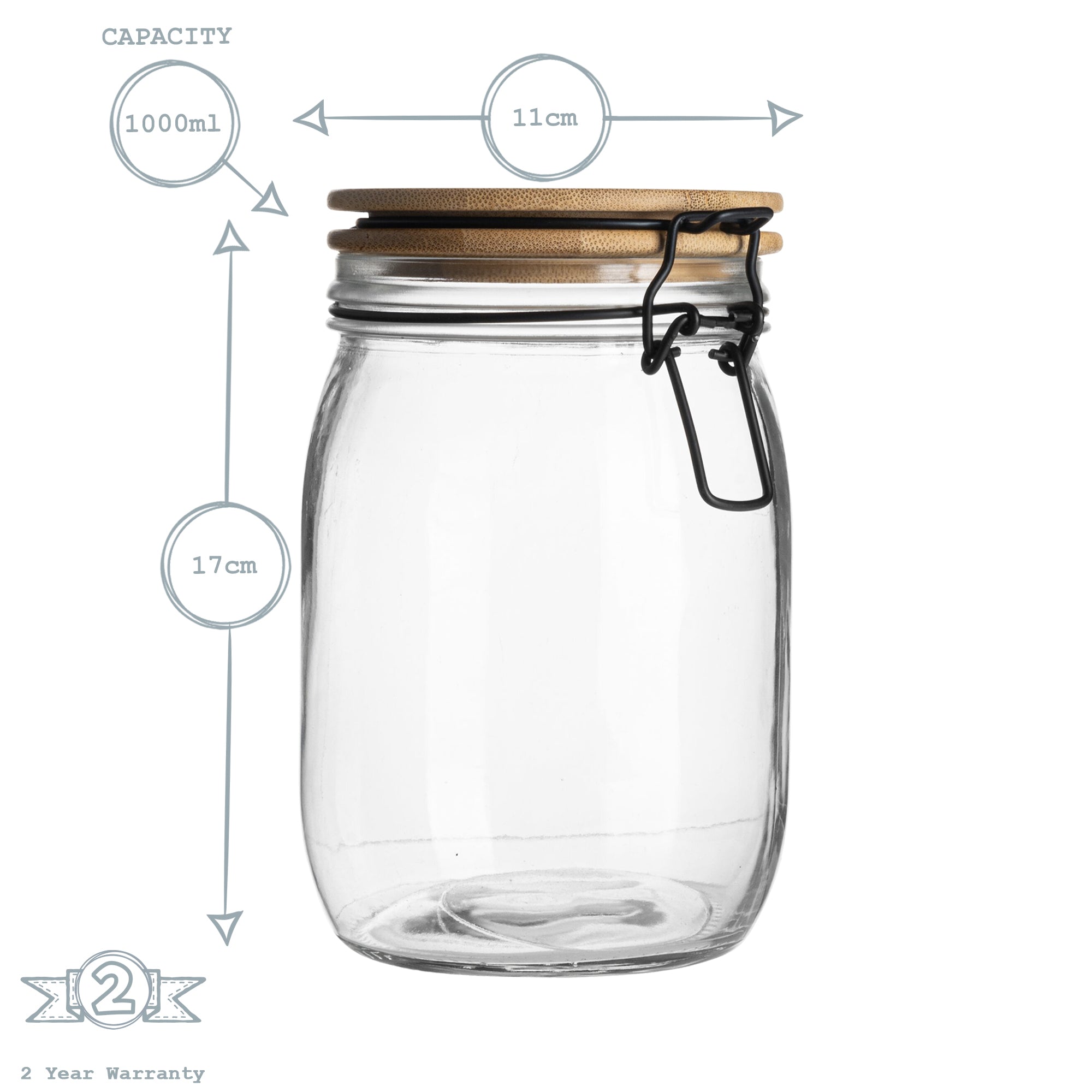 Storage Jar with Wooden Lid - 1000ml - Clear Seal
