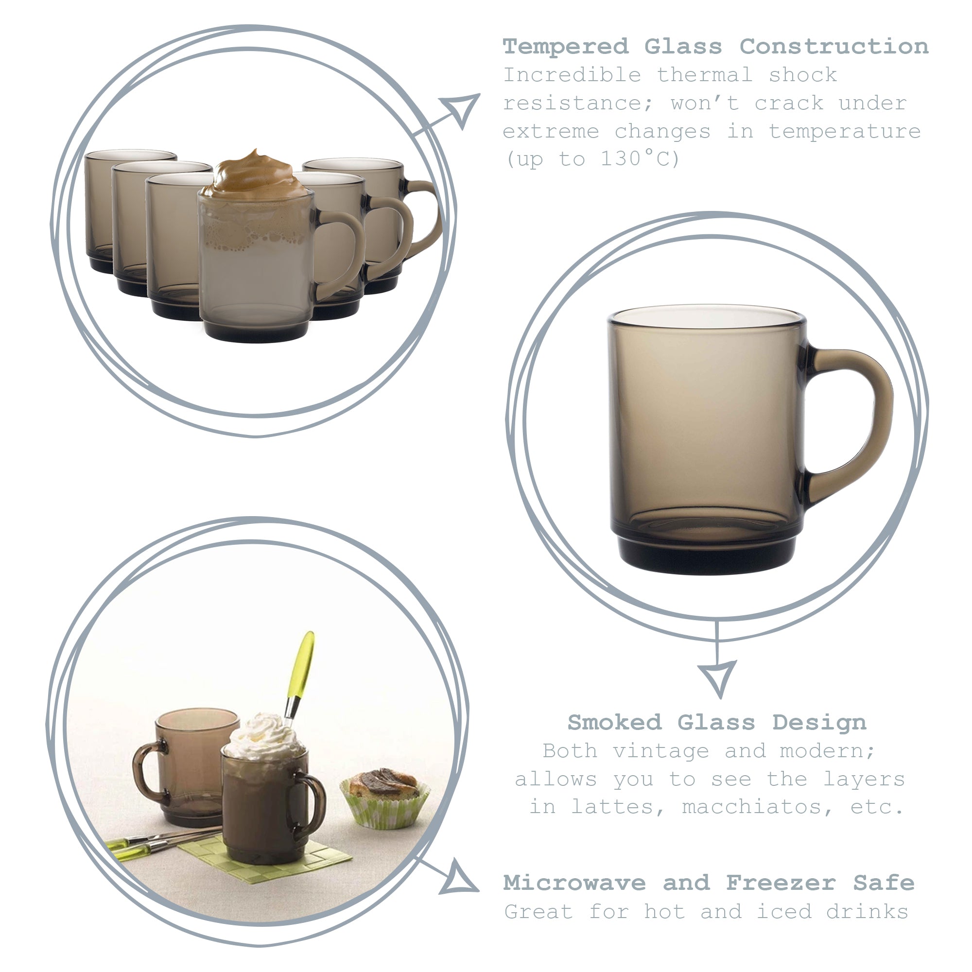 Smoke 260ml Versailles Glass Coffee Mug