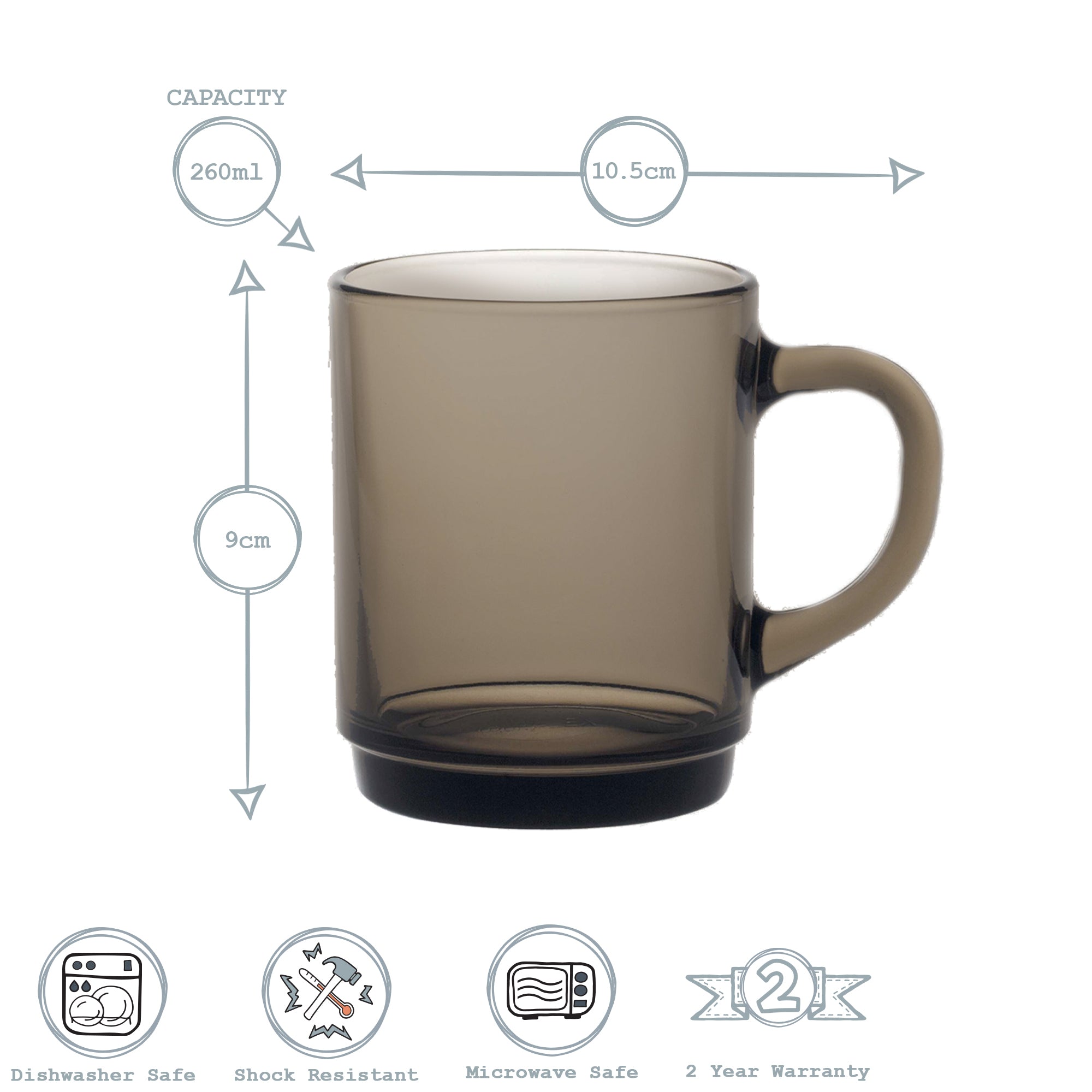Smoke 260ml Versailles Glass Coffee Mug