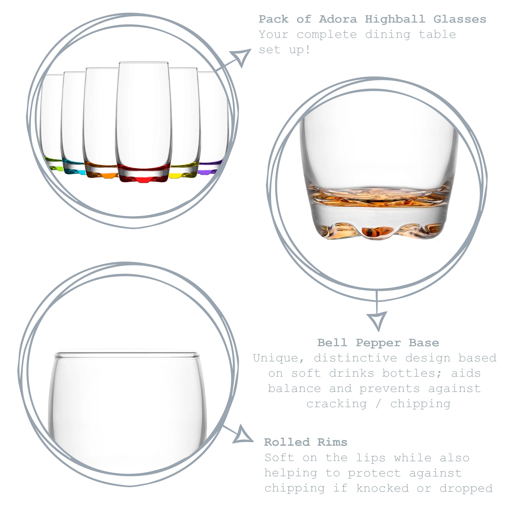 6 Piece Adora Rainbow Highball Glasses Set - 390ml