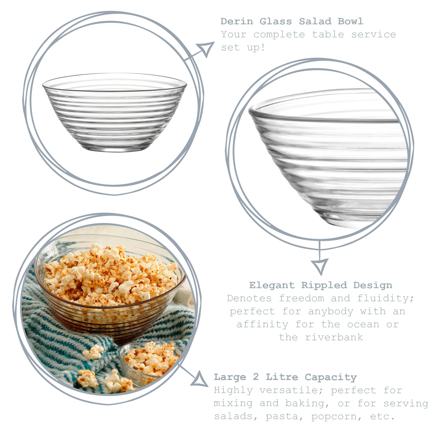 Derin Glass Serving Bowl - 23cm