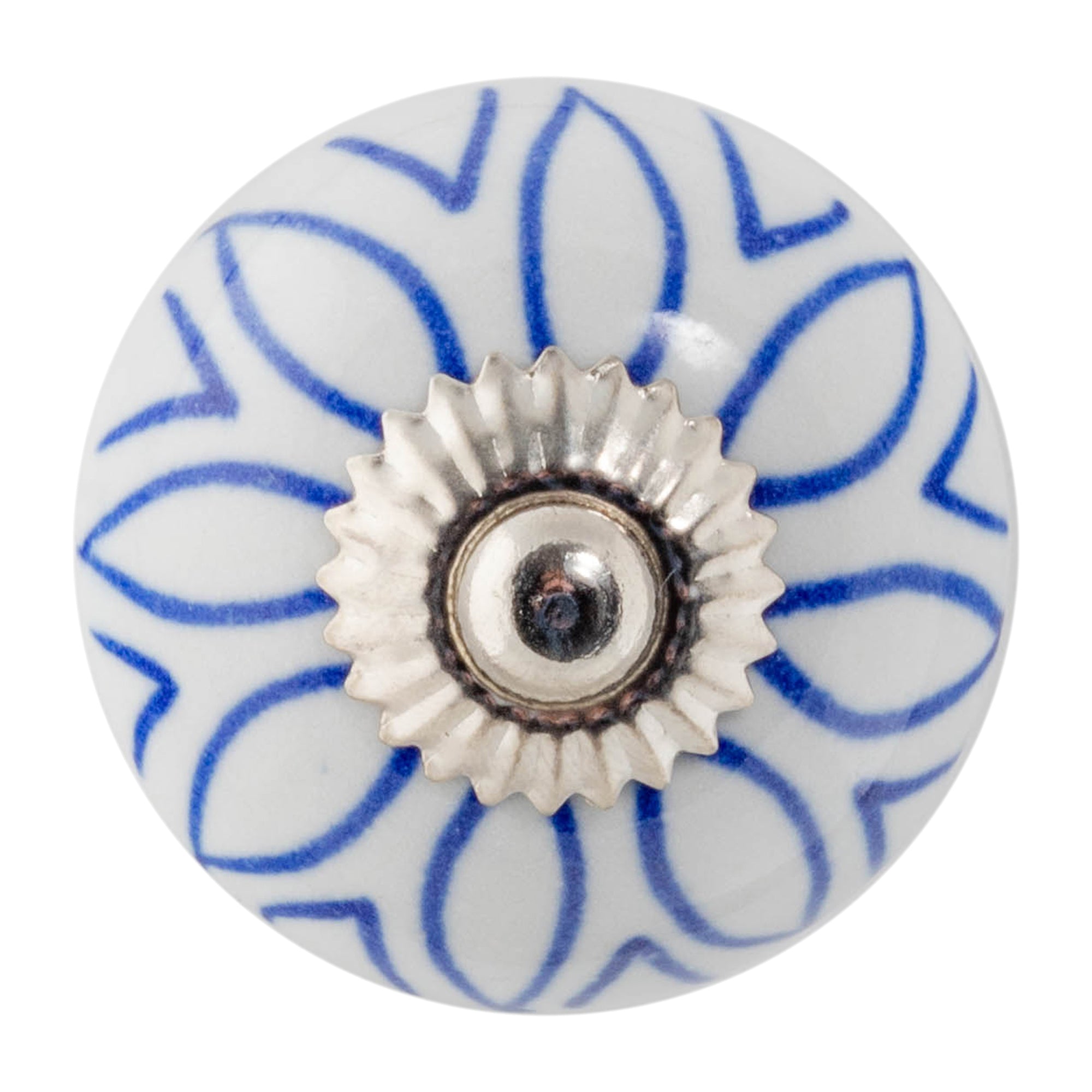 Nicola Spring Round Ceramic Drawer Knob - Dark Blue Stripe