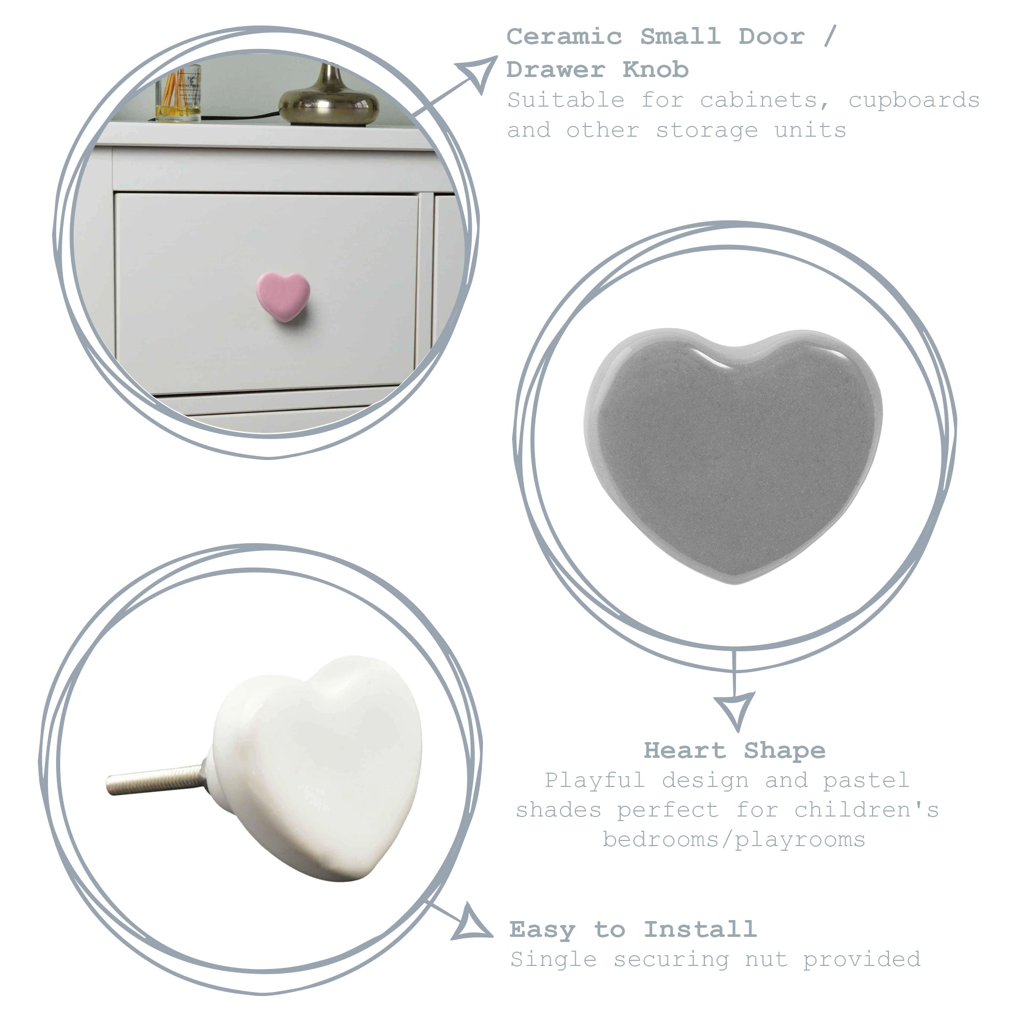 Ceramic Drawer Knob - Heart - Pink