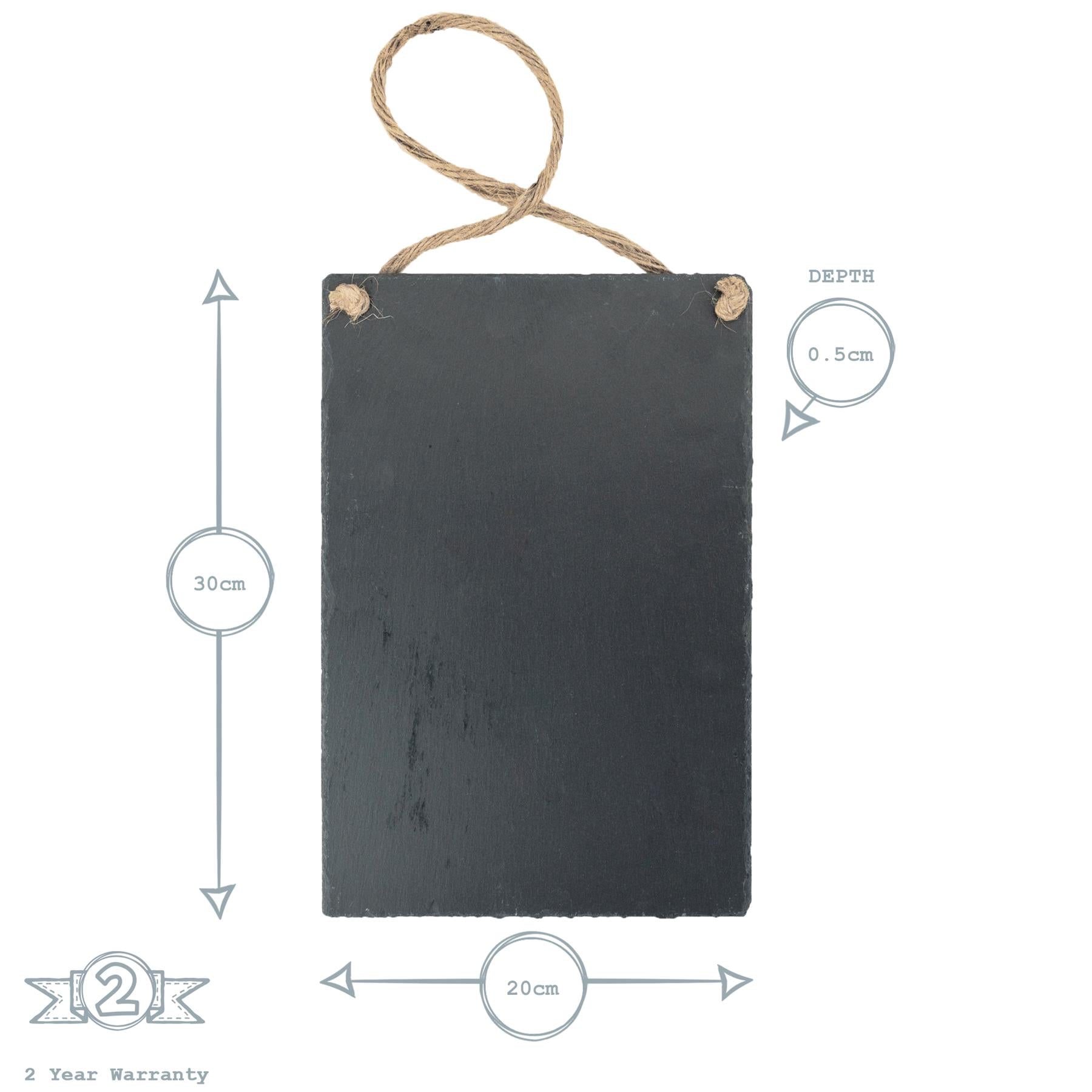 Slate Hanging Notice Chalk Board - 20 x 30cm - Grey