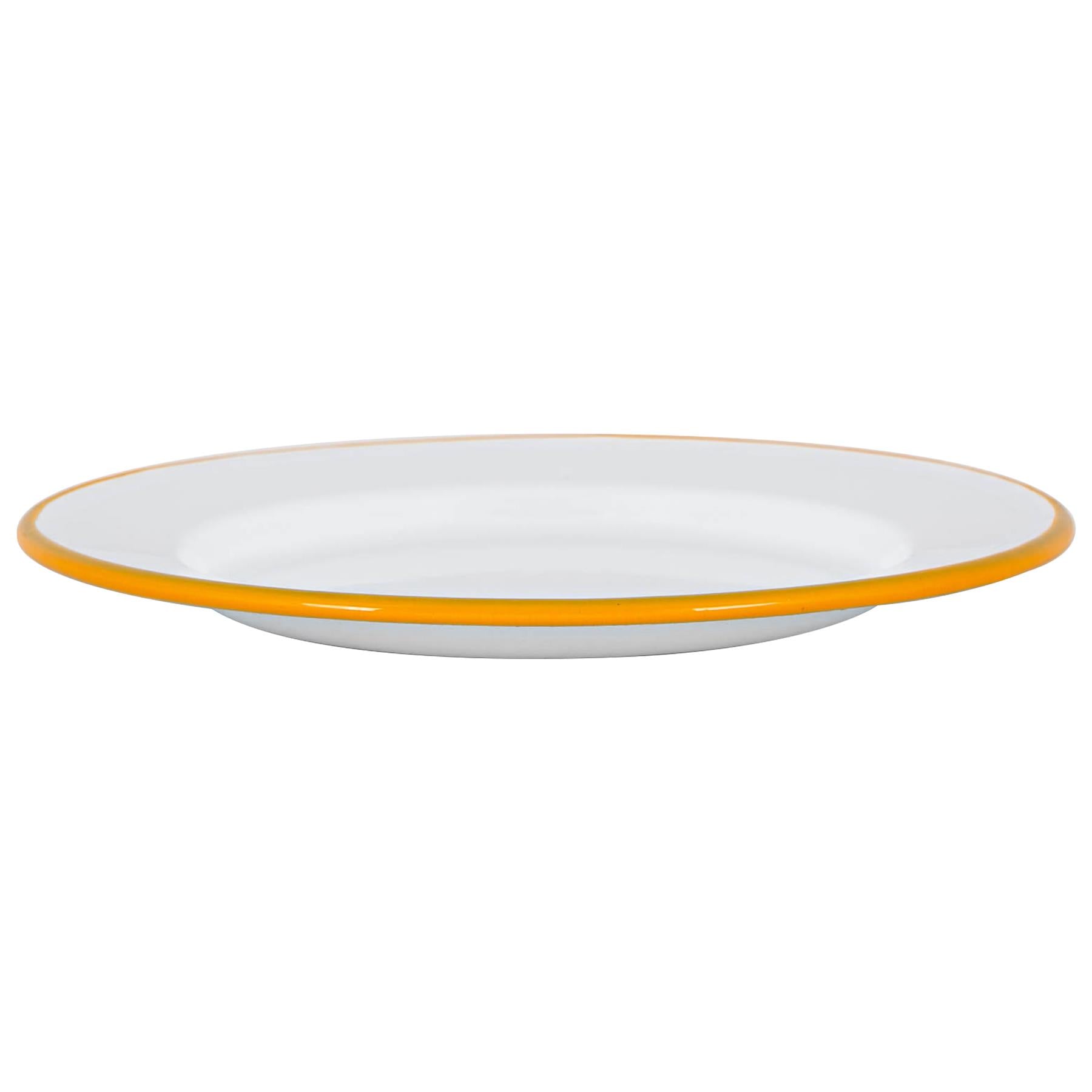 White Enamel Dinner Plate - 25.5cm - Yellow