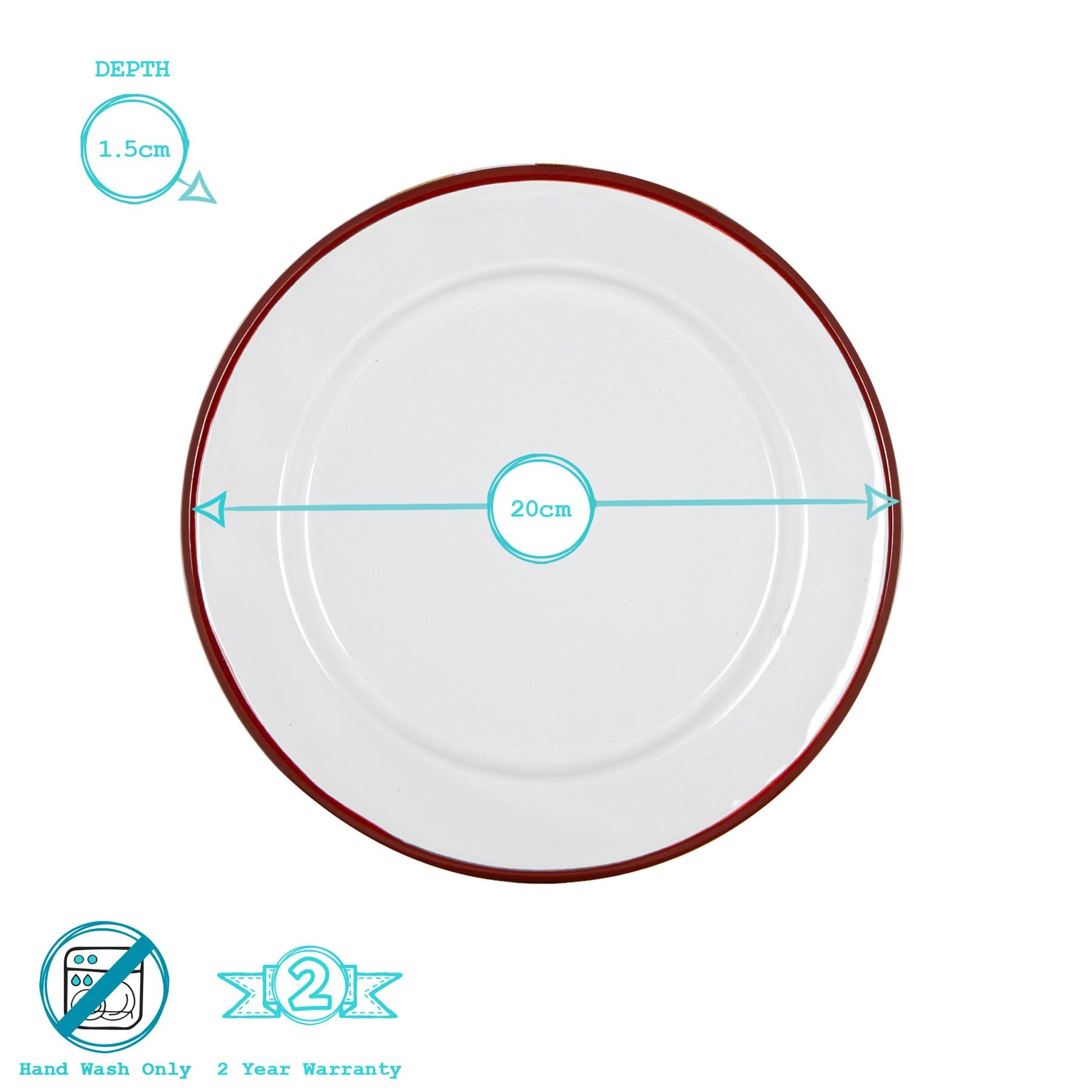 White Enamel Side Plate - 20cm - Red