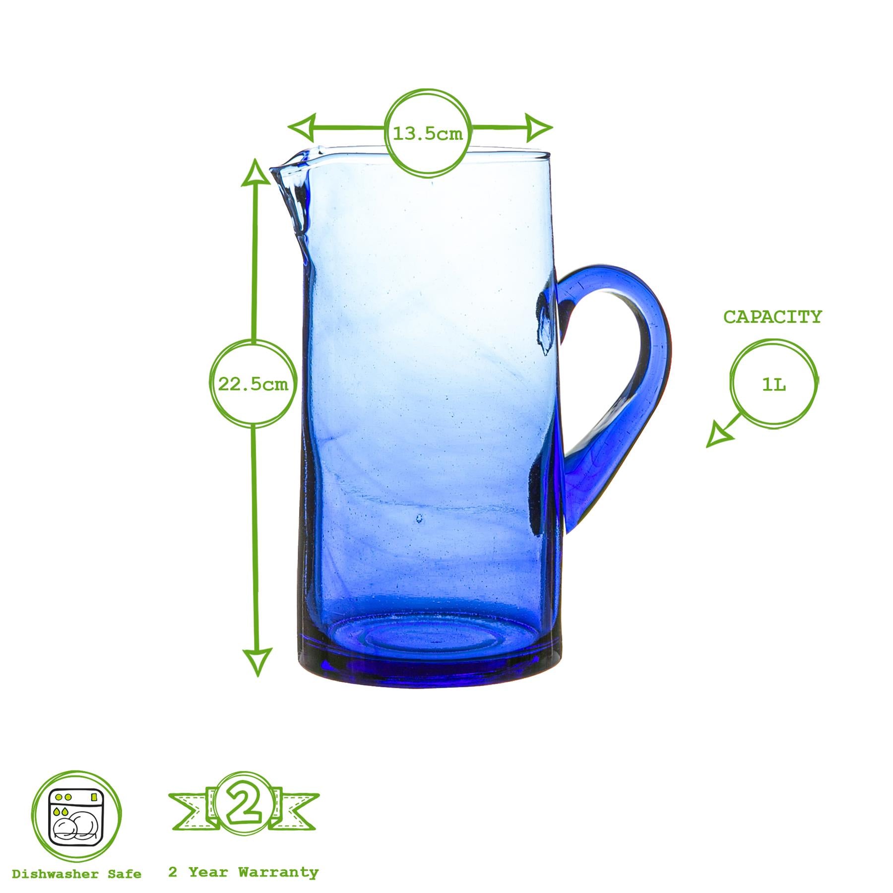 Jebel Recycled Glass Jug - 1L - Blue