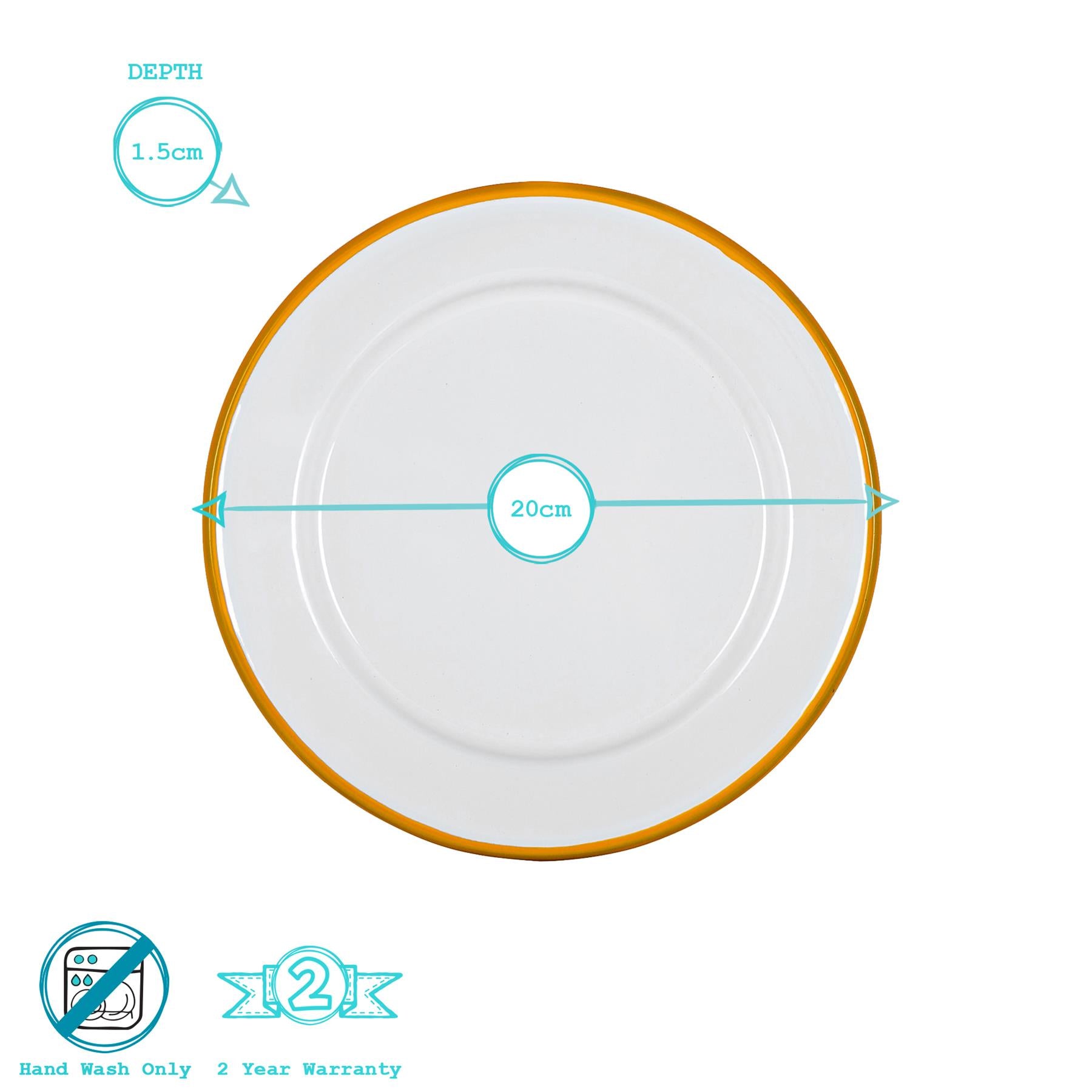 White Enamel Side Plate - 20cm - Yellow