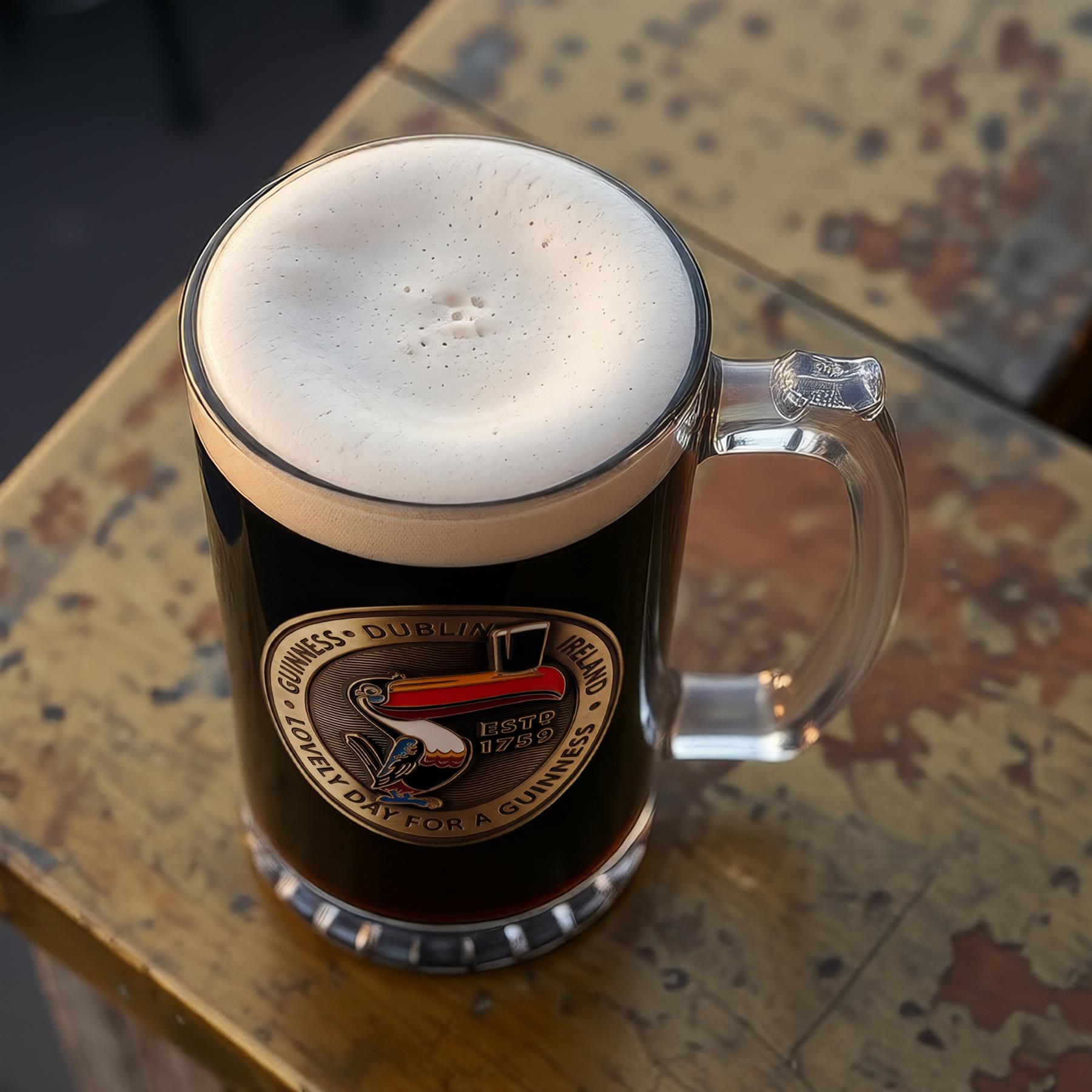 Guinness Toucan Glass Tankard with Badge