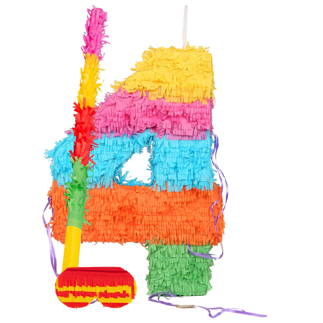 Number 4 Pop-Out Pinata with Stick &amp; Blindfold - Multi Stick