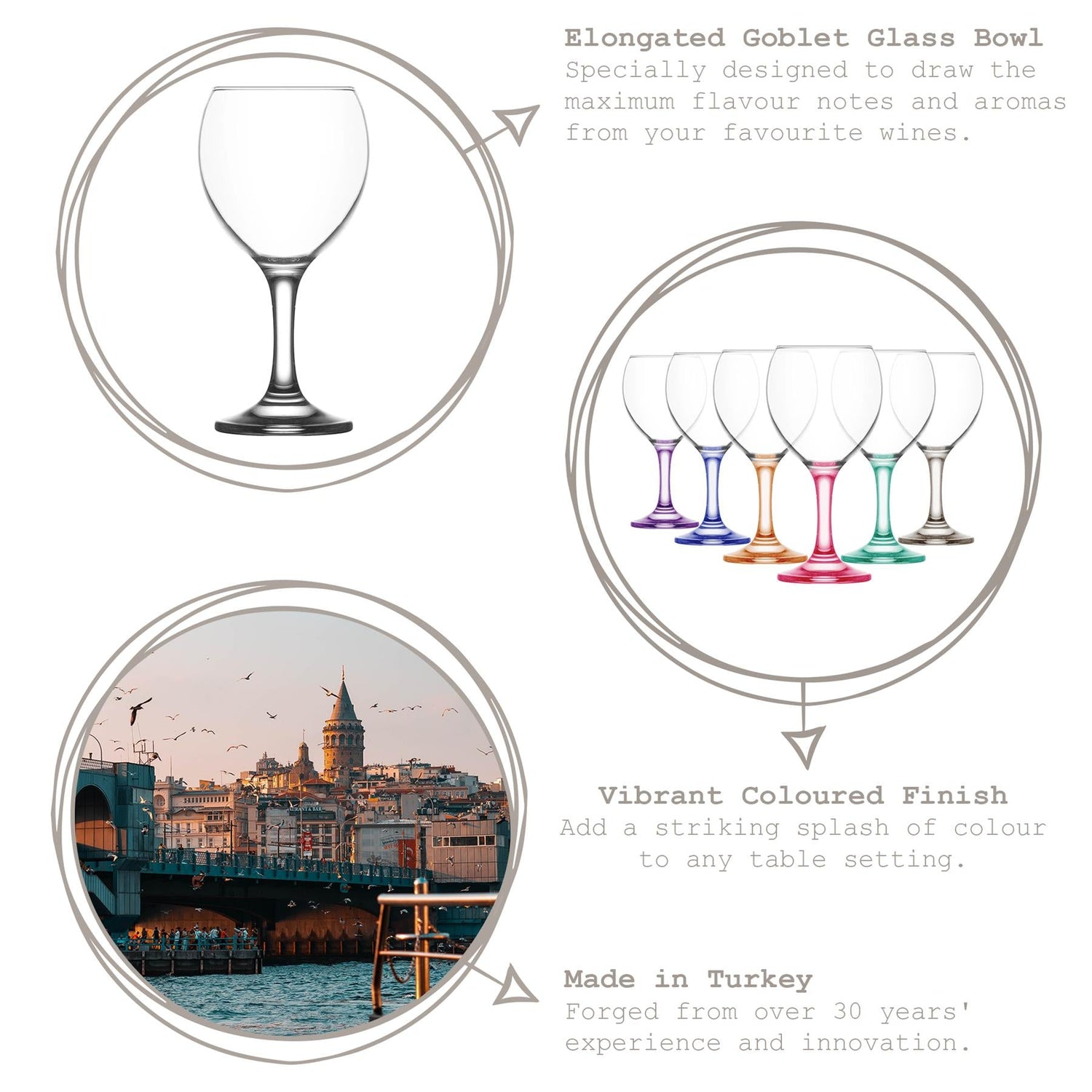260ml Misket Wine Glass - Coloured Stem