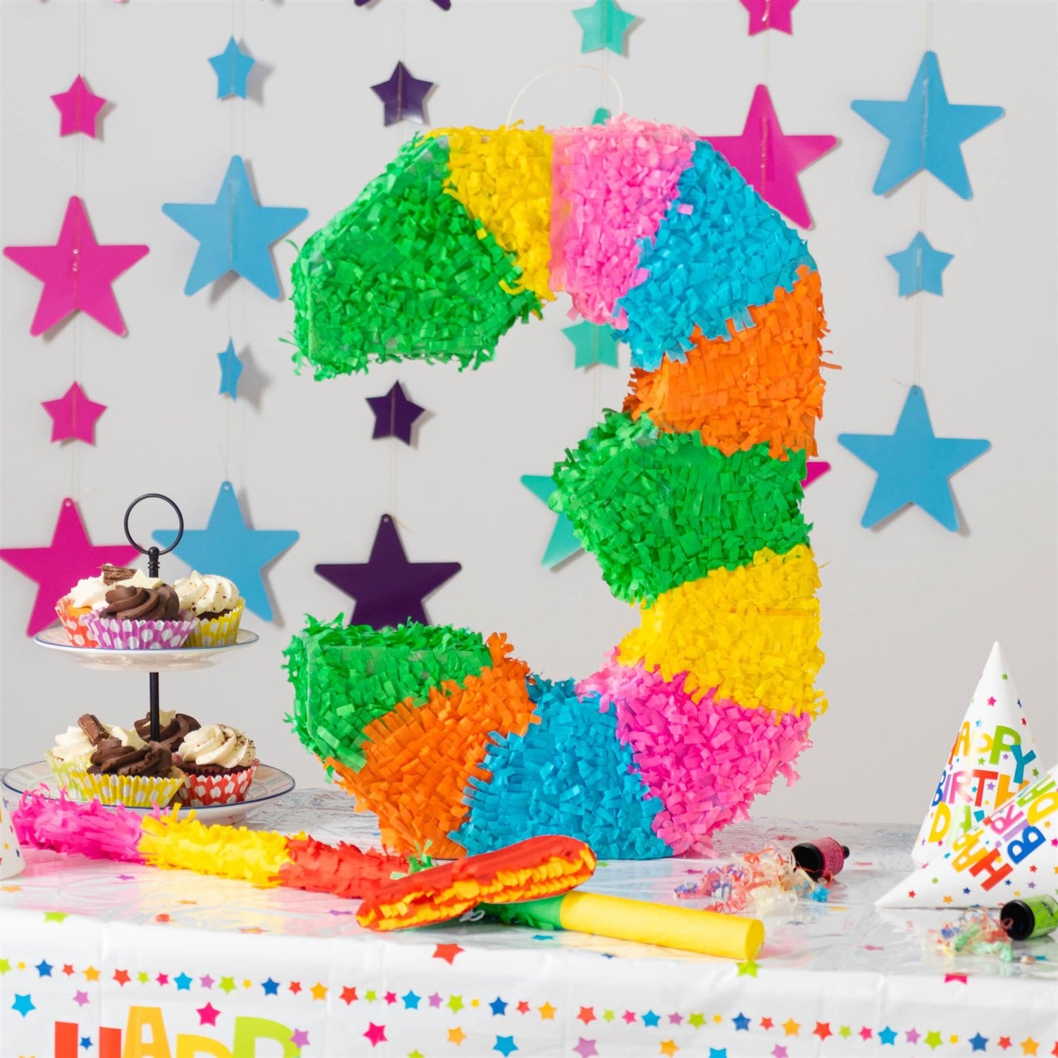 Number 3 Pop-Out Pinata with Blindfold - 35cm x 7.5cm x 50cm