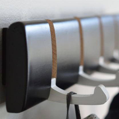 4 Hook Wooden Wall-Mounted Coat Rack - Black