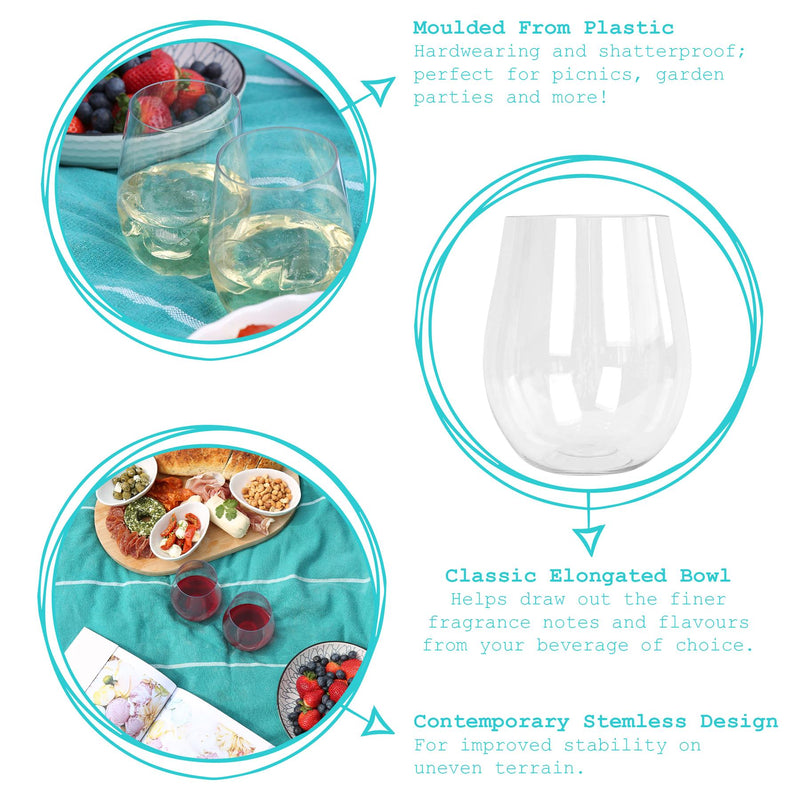 600ml Reusable Plastic Stemless Wine Glass - By Argon Tableware