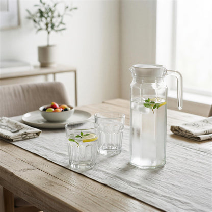 1L Glass Water Jug with White Silicone Lid - Clear