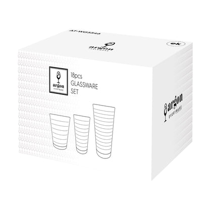 18 Piece Ribbed Glass Tumbler Set - 3 Sizes