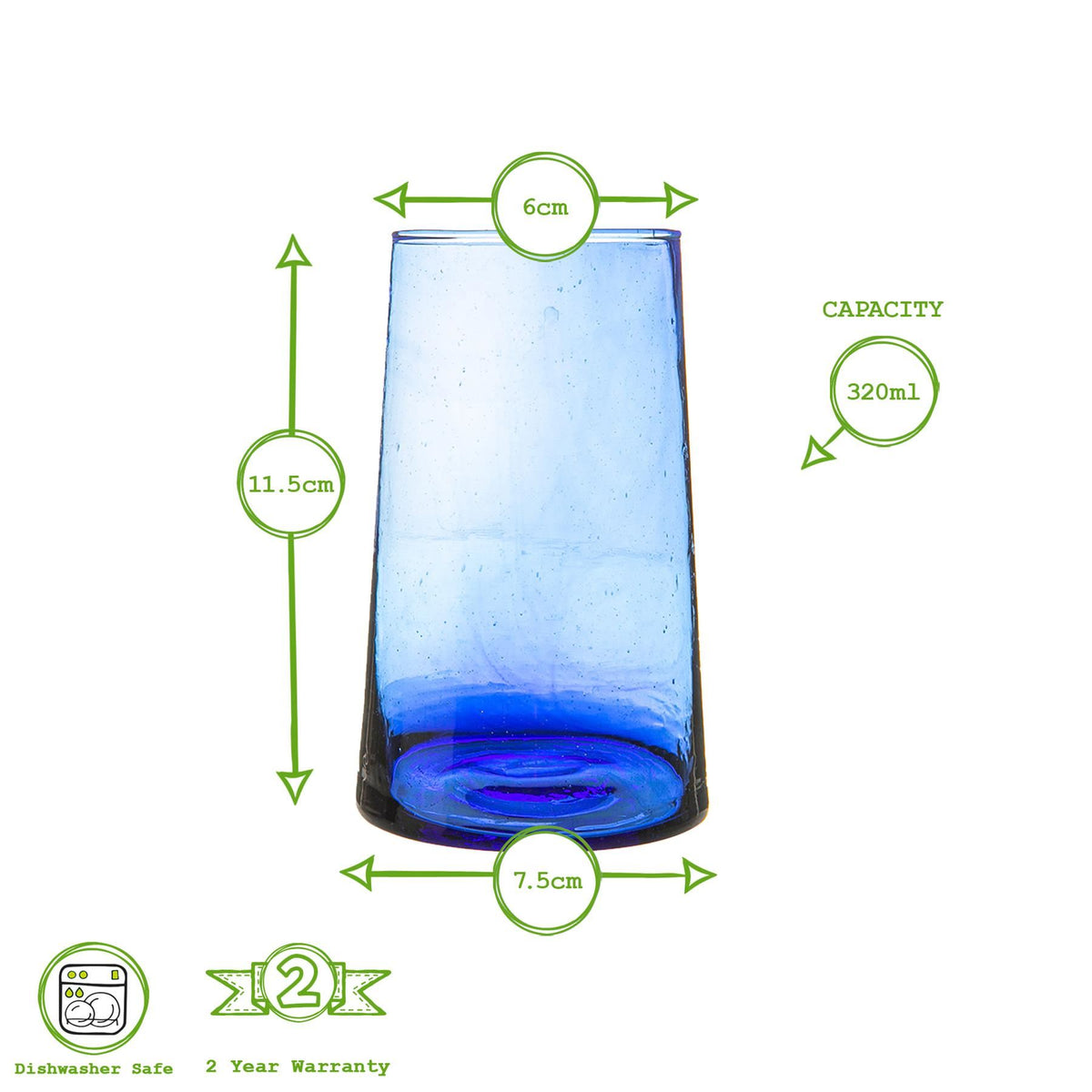 320ml Merzouga Recycled Highball Glass - Blue