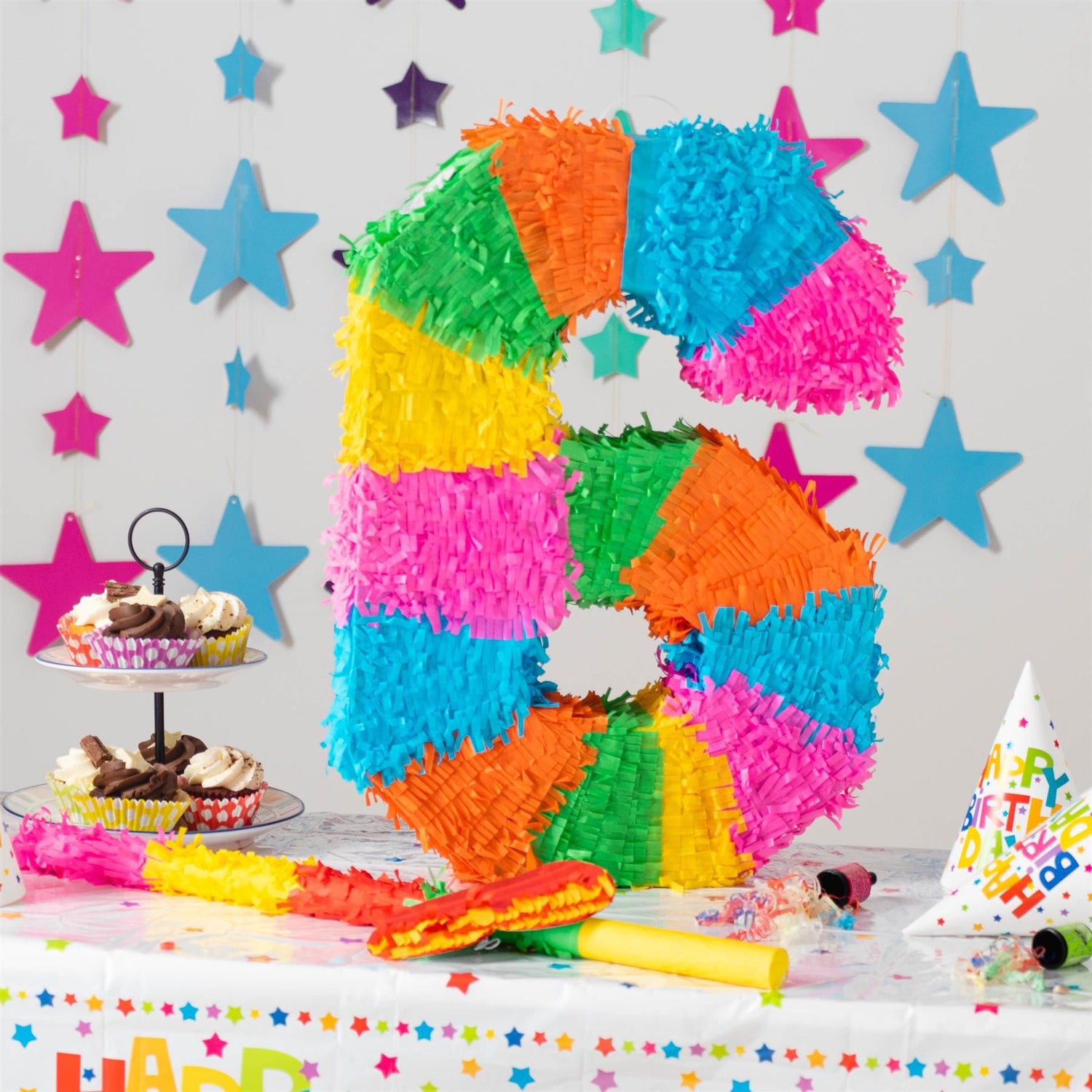 Number 6 Pop-Out Pinata with Blindfold - 35cm x 7.5cm x 50cm