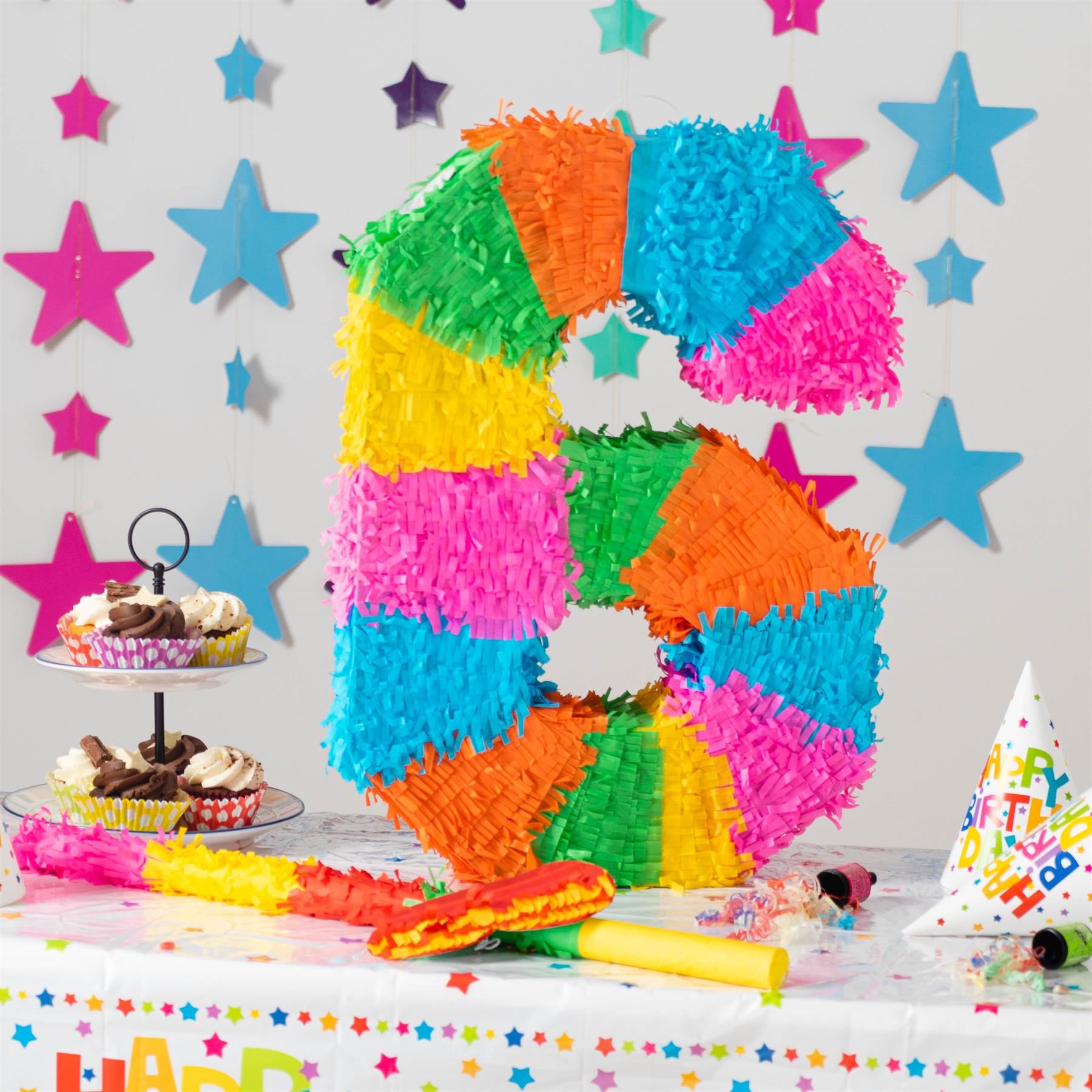 Number 6 Pop-Out Pinata with Blindfold - 35cm x 7.5cm x 50cm