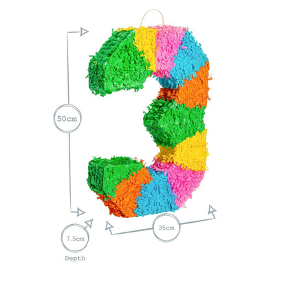 Number 3 Pop-Out Pinata with Blindfold - 35cm x 7.5cm x 50cm