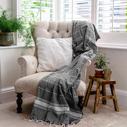 100% Cotton Turkish Beach Towel - Charcoal - 170cm x 90cm