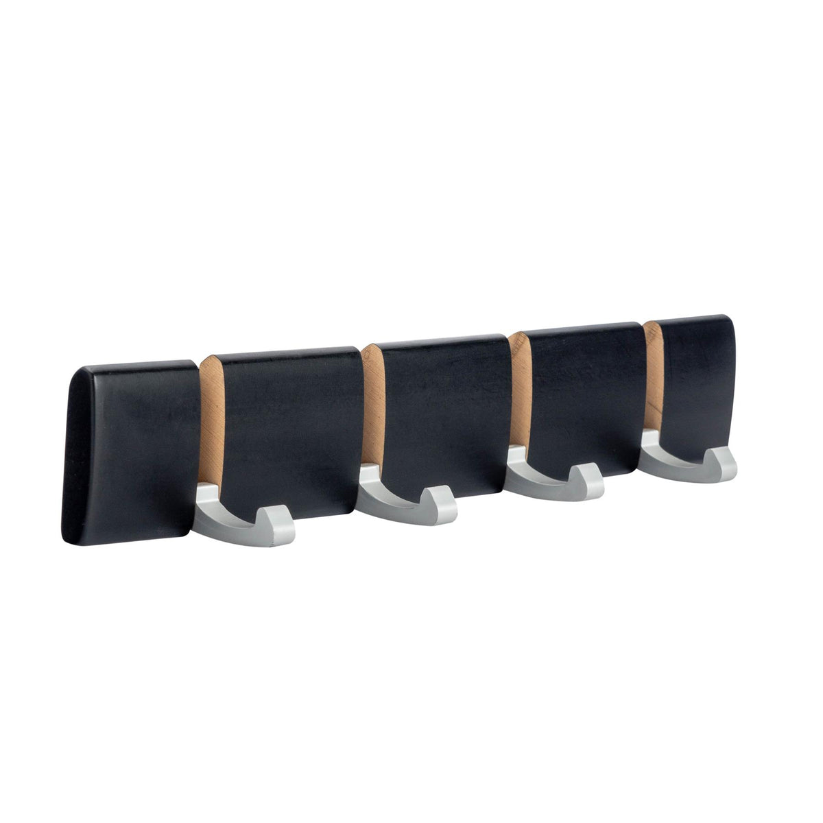 4 Hook Wooden Wall-Mounted Coat Rack - Black