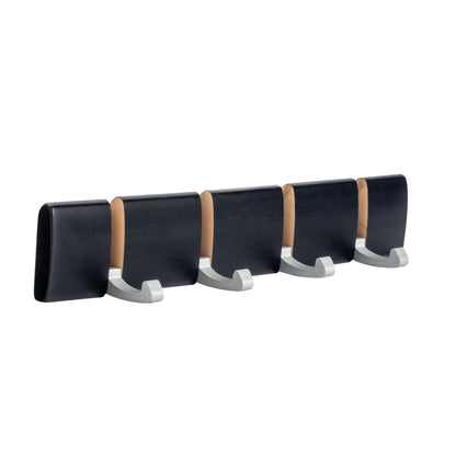 4 Hook Wooden Wall-Mounted Coat Rack - Black