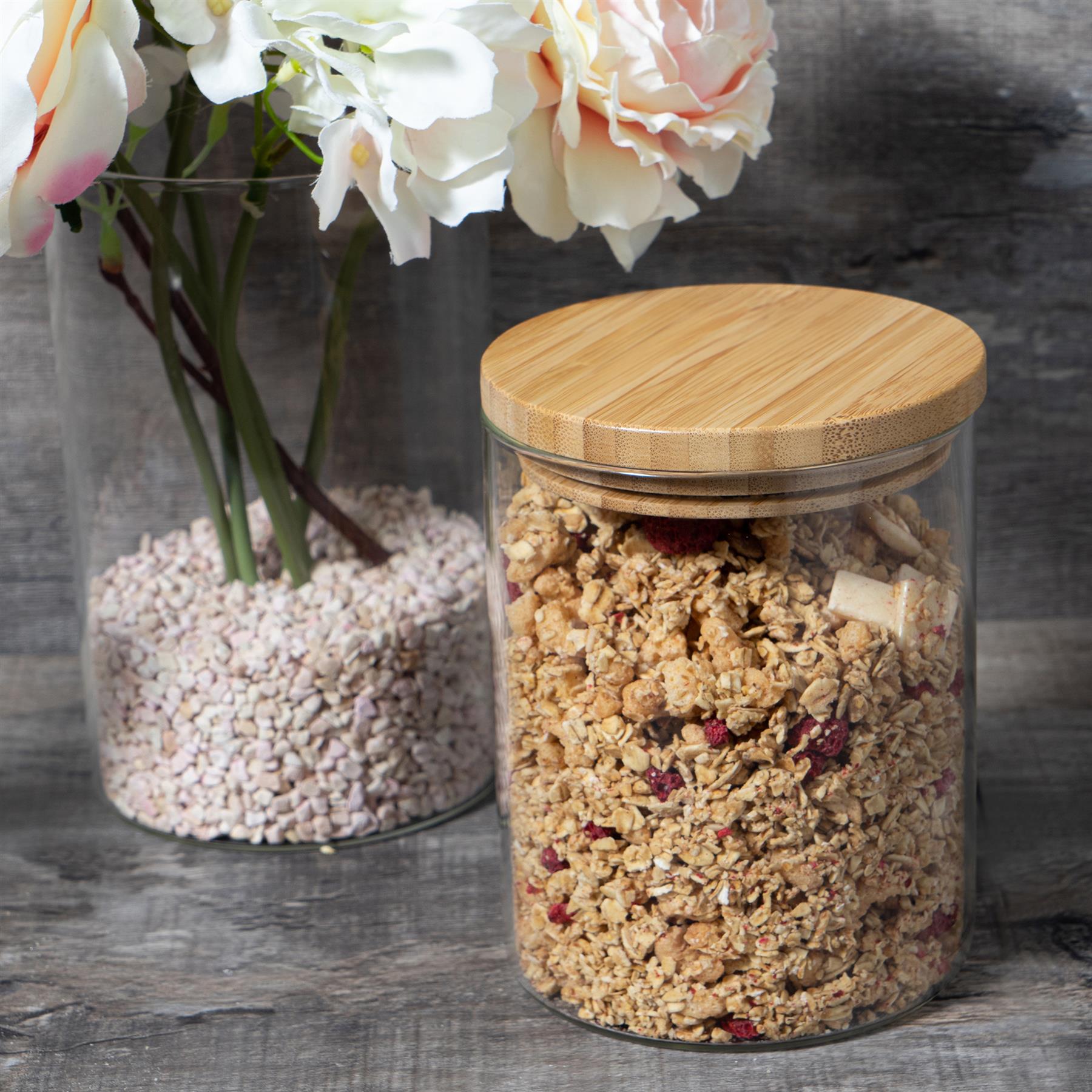 Scandi Glass Storage Jar with Wooden Lid - 750ml