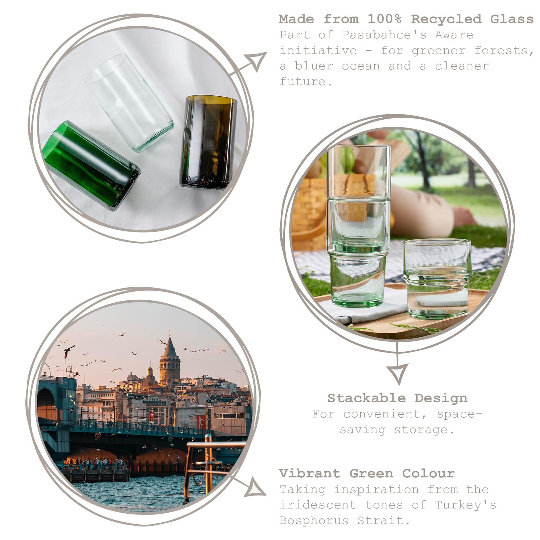 440ml Aware Hill Recycled Stacking Highball Glass - Green