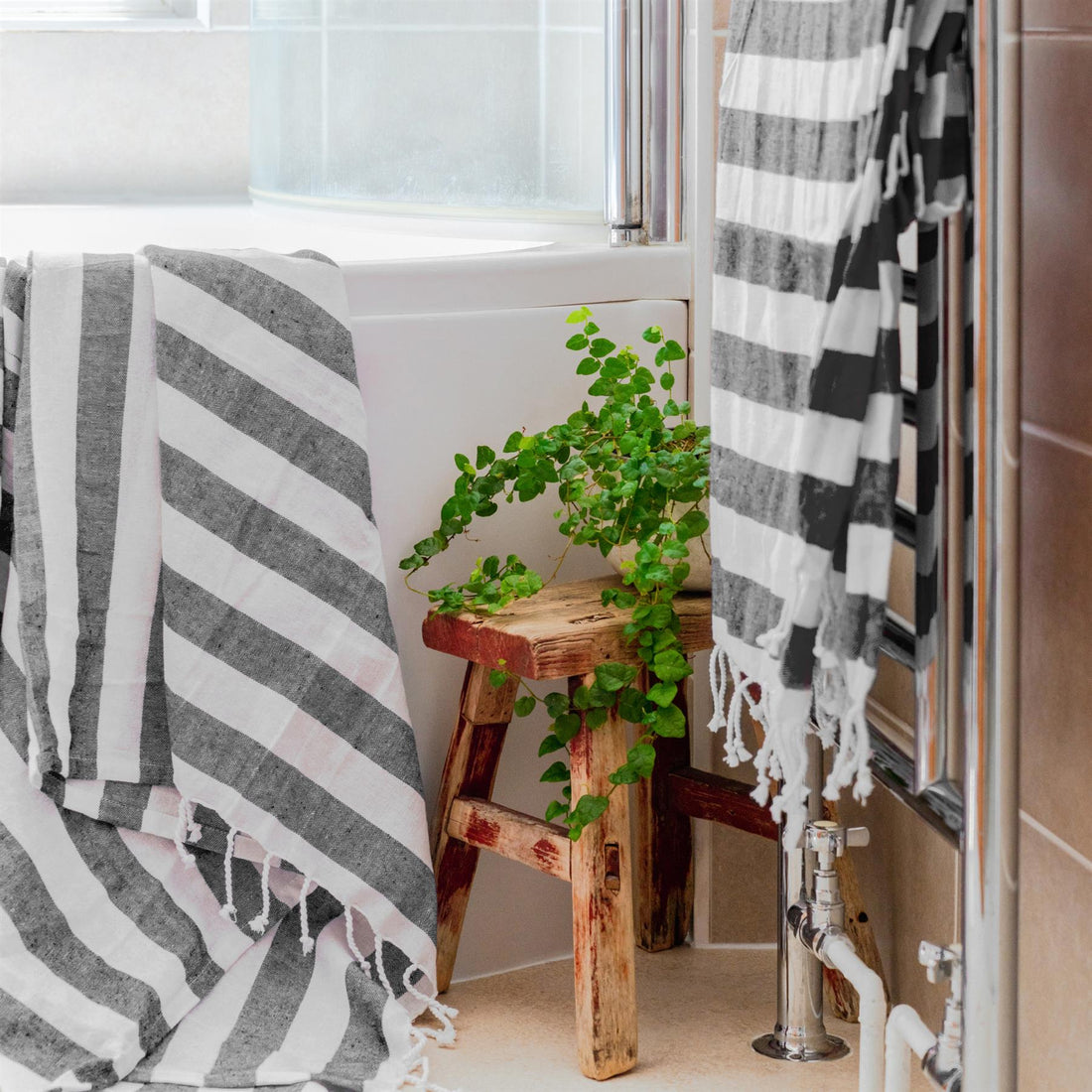 100% Cotton Turkish Beach Towel - Charcoal Stripe - 170cm x 90cm