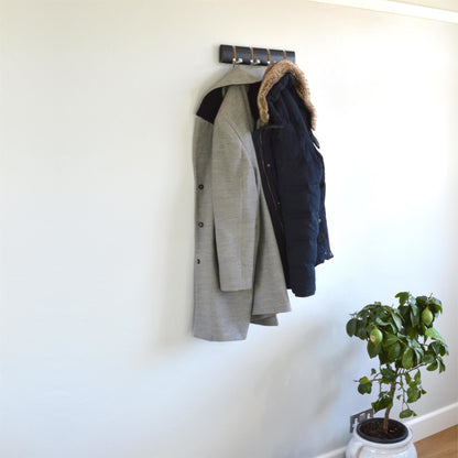 4 Hook Wooden Wall-Mounted Coat Rack - Black