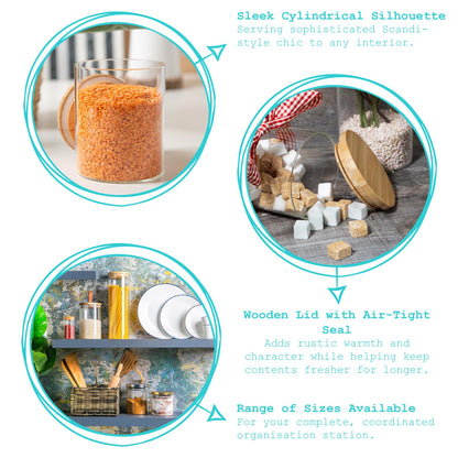 Scandi Glass Storage Jar with Wooden Lid - 750ml