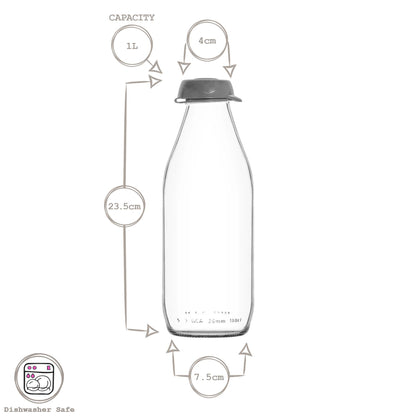 1 Litre Sute Glass Water Bottle with Silicone Lid