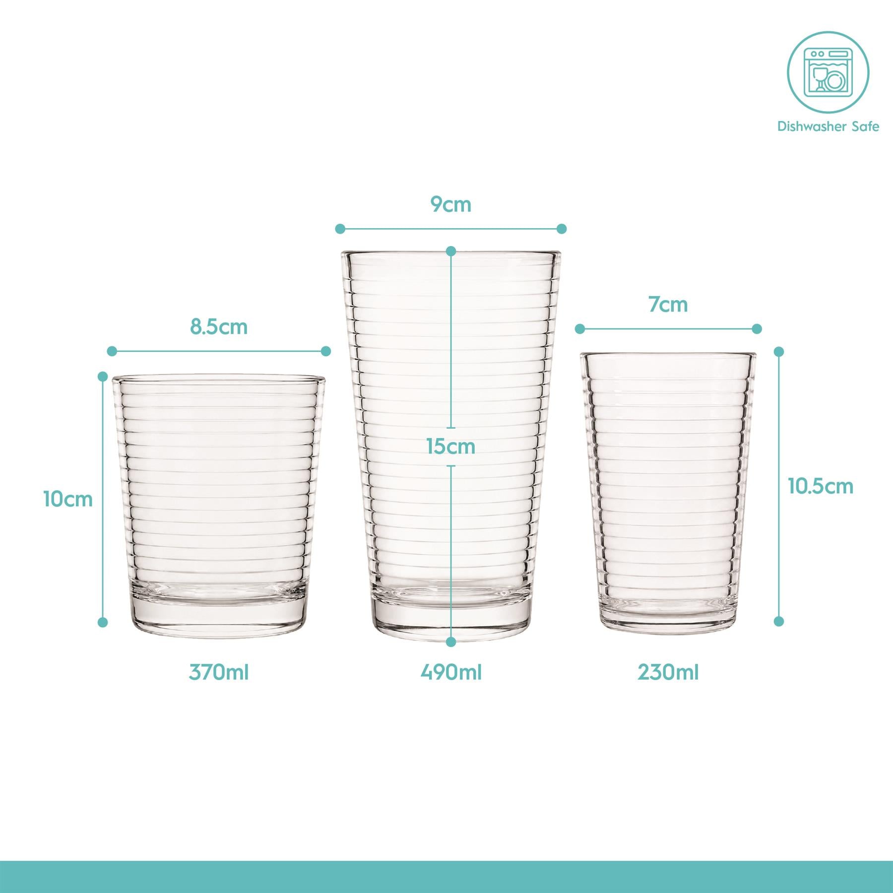 18 Piece Ribbed Glass Tumbler Set - 3 Sizes