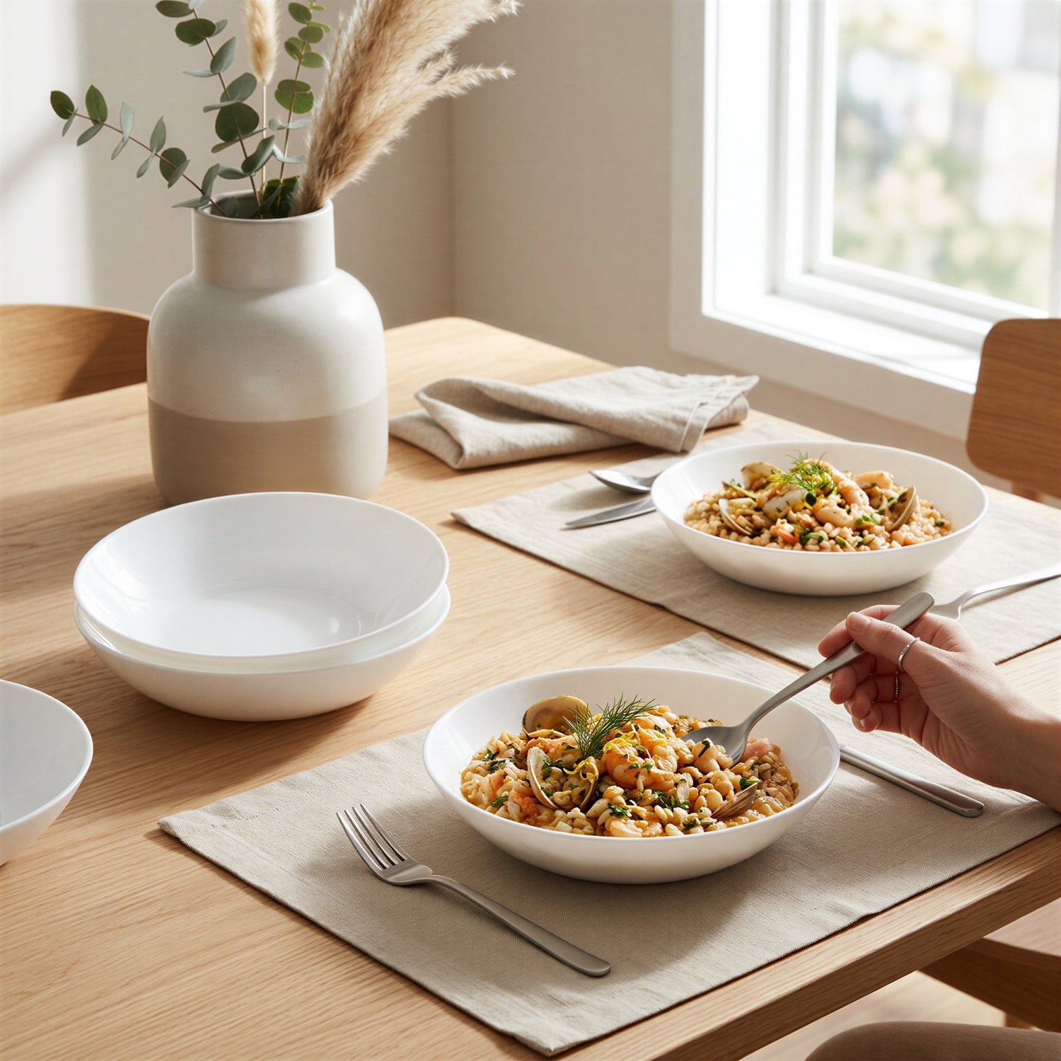 Round Opalware Pasta Bowl - 20cm - White
