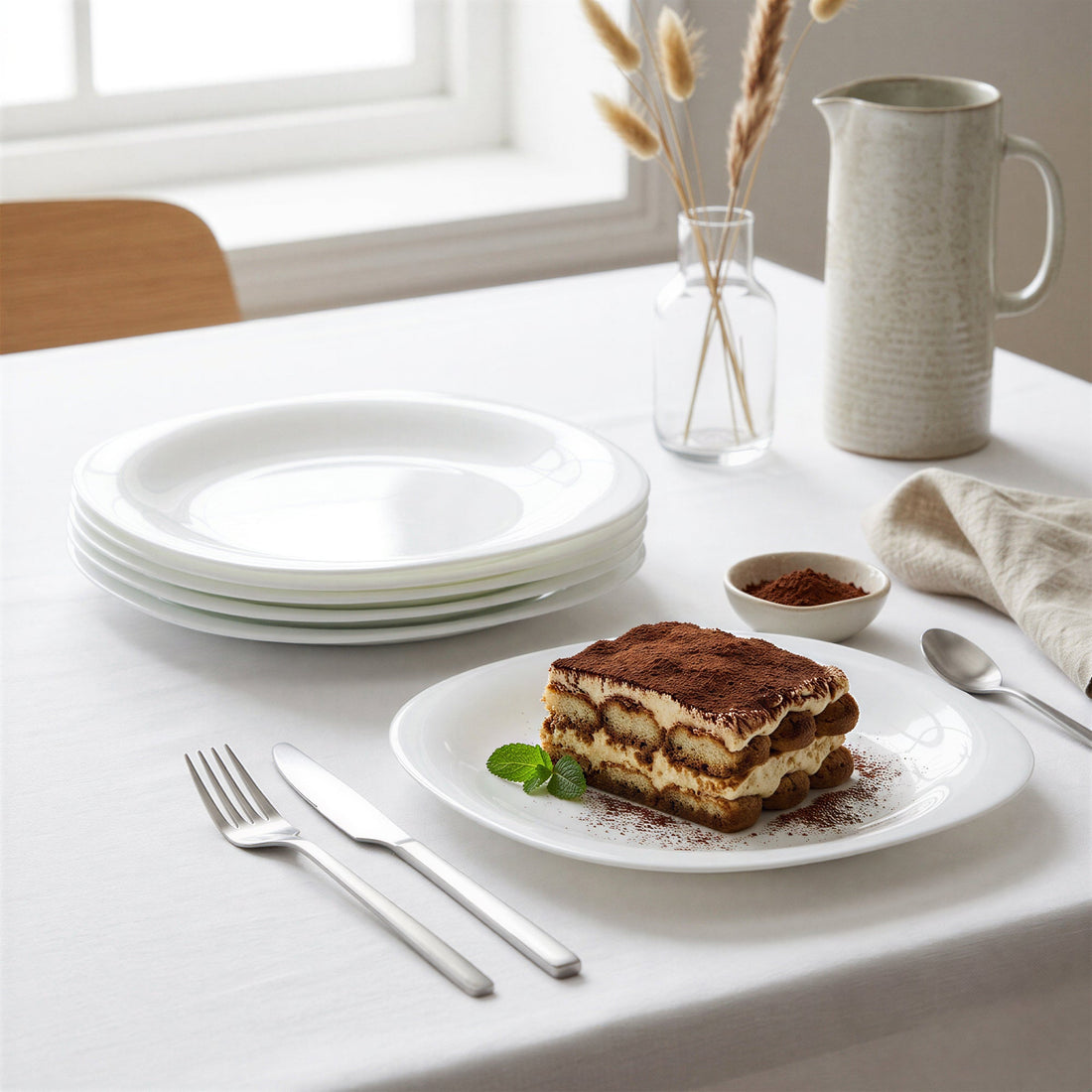 Square Opalware Dessert Plate - 20cm - White