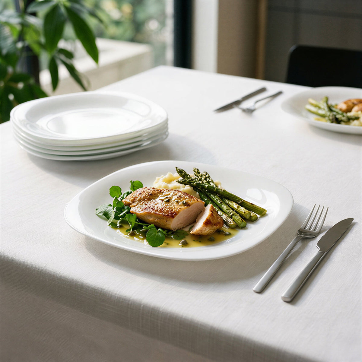 Square Opalware Buffet Dinner Plate - 22.5cm - White
