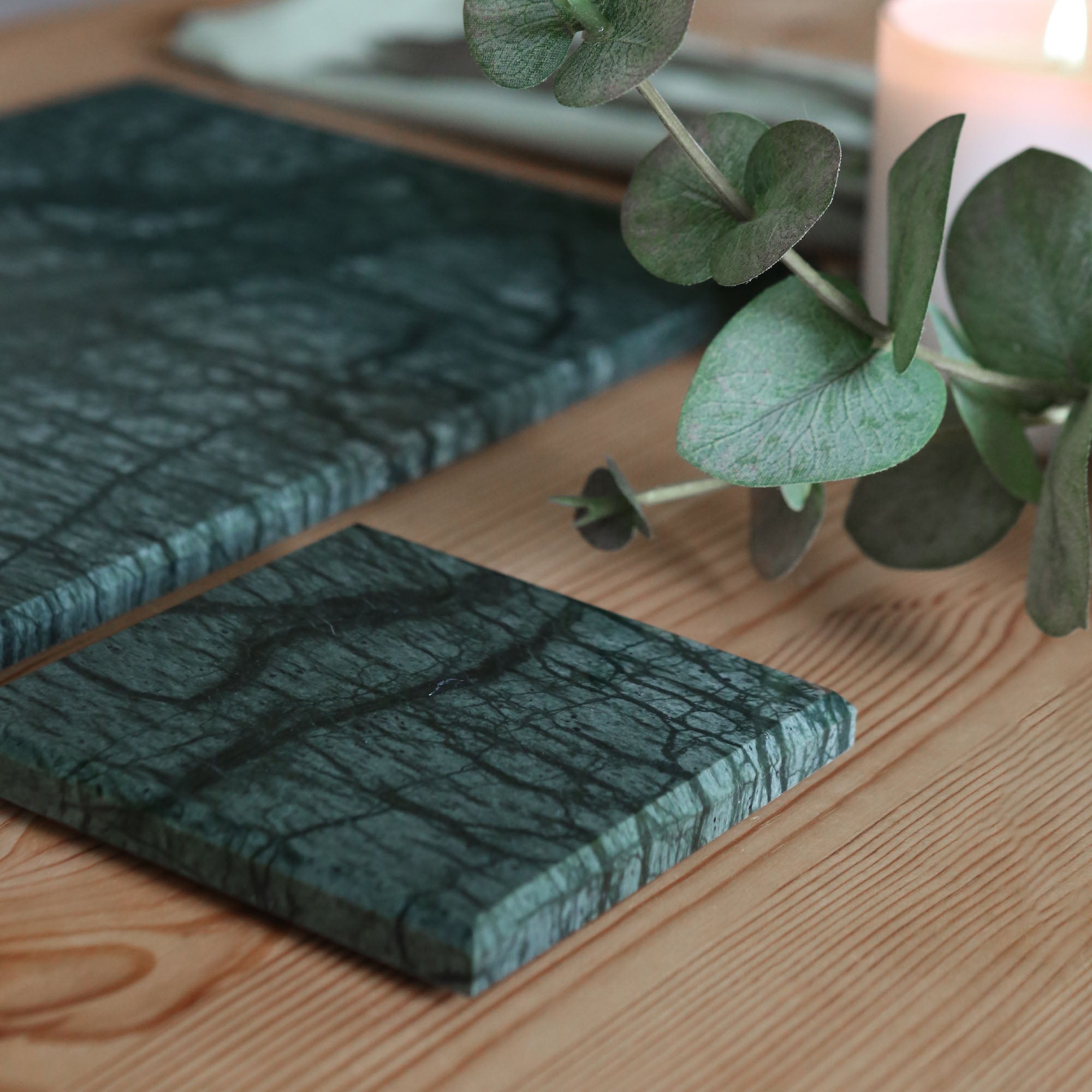 Square Marble Coaster - 10cm - Green