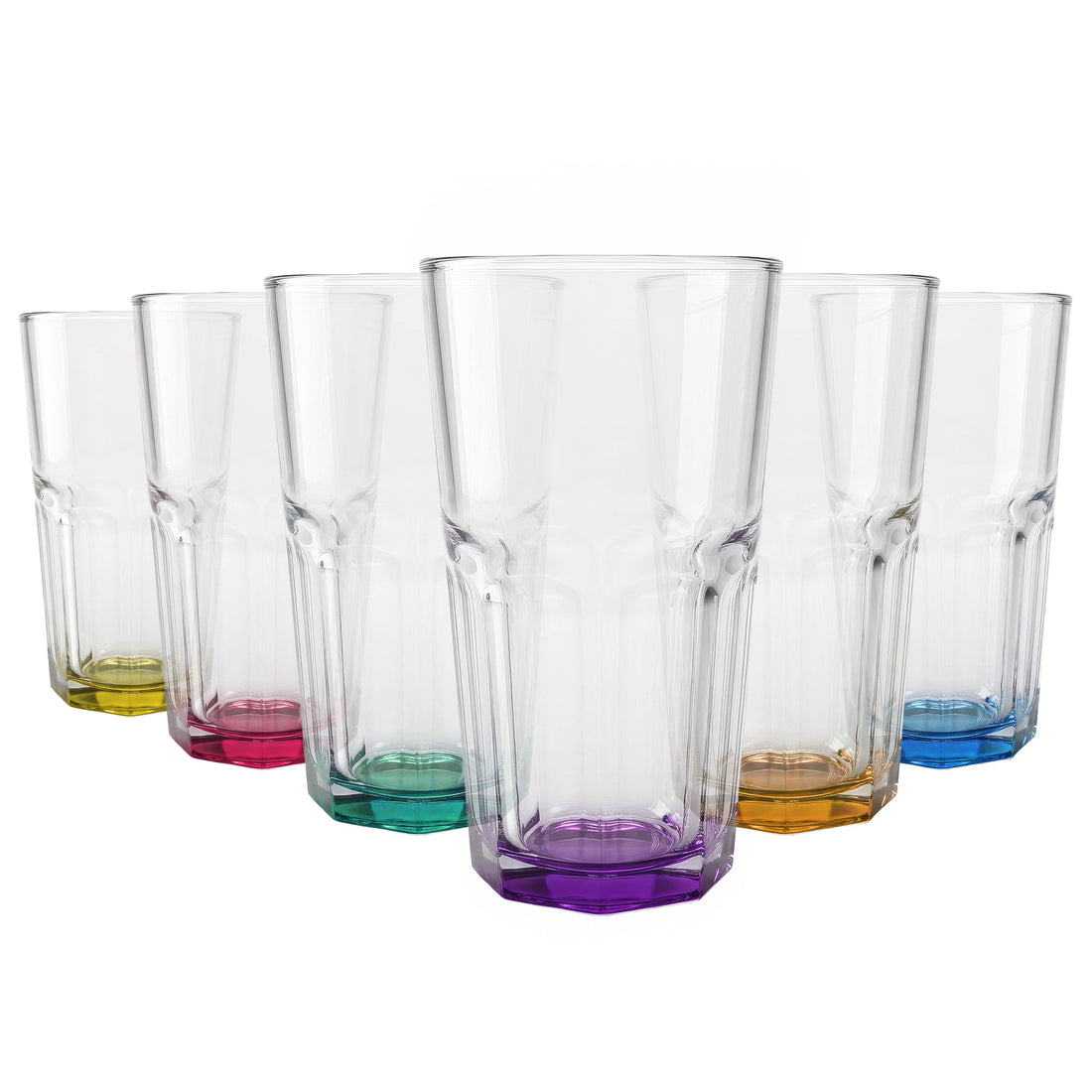 400ml Panelled Highball Glass with Coloured Base